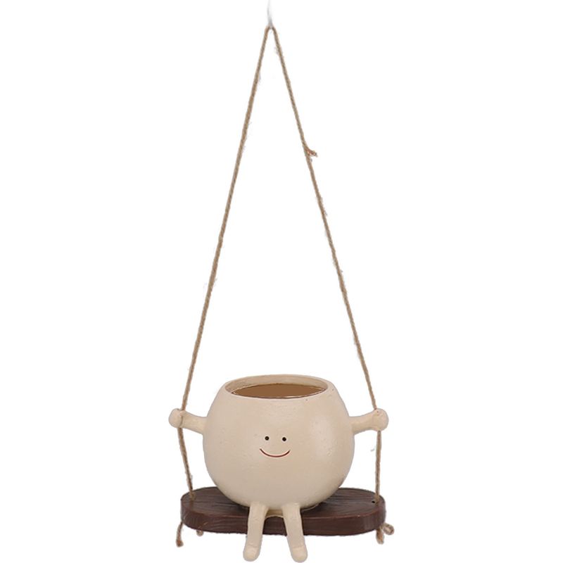 Gartenfigur Für Draußen - Hängender Topf Mit Skulptiertem Schaukelkopf Aus Kunstharz - Einzigartige Garten- Und Innendekoration Für Sukkulenten Und Kakteen (1 Topf)