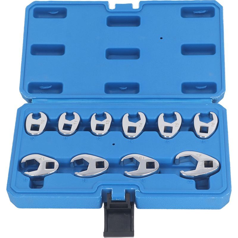 Set Mit 10 Krähenfuß-rohrverschraubungen – Kompatibel Mit Standard-3/8"-ratschenschlüsseln – Metrische Größen Von 10 Bis 22 Mm – Material: 45 Stahl, Inklusive Aufbewahrungskoffer