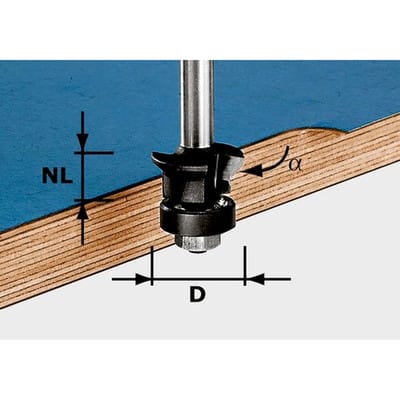 Fase-Bündigfräser Schaft-ø8mm HW ø24mm / 0° +45°