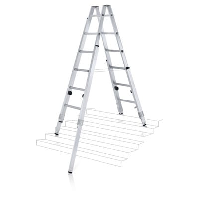 Stehleiter 2 x 6 Sprossen, Aluminium, beidseitig begehbar