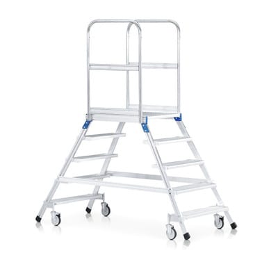 Podesttreppe 6 Stufen, beidseitig, fahrbar Plattform B600mm L800mm, Stufe T200mm