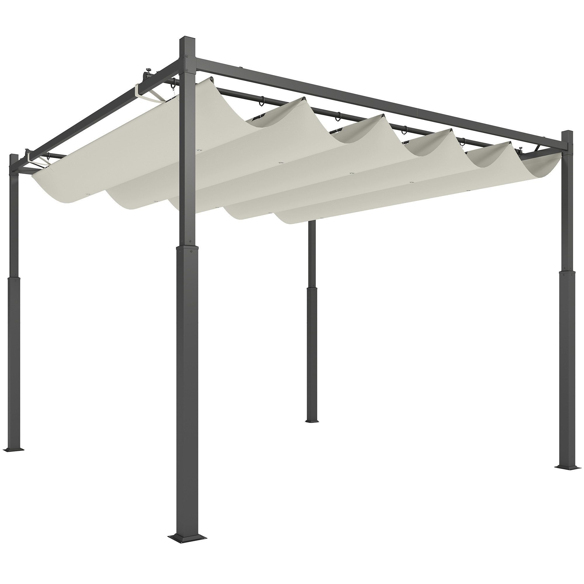 3x3 M Große Gartenpergola Mit Einziehbarem Dach Und Magnetbefestigung, Uv-schutz 30+, Metallpfosten Und -haken, Cremefarben