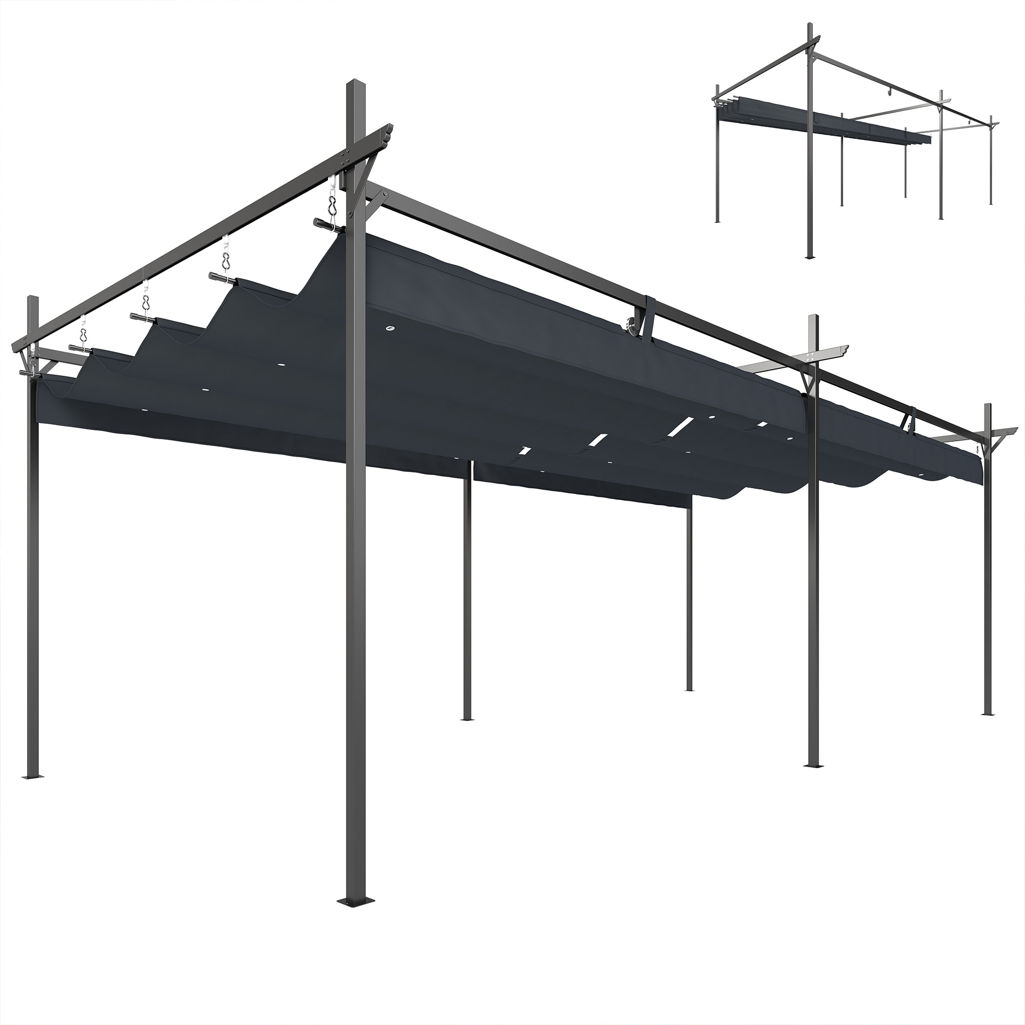 6 X 3 M Große Gartenpergola Mit Einziehbarem Dach Aus Uv-beständigem Polyester, Dunkelgrau