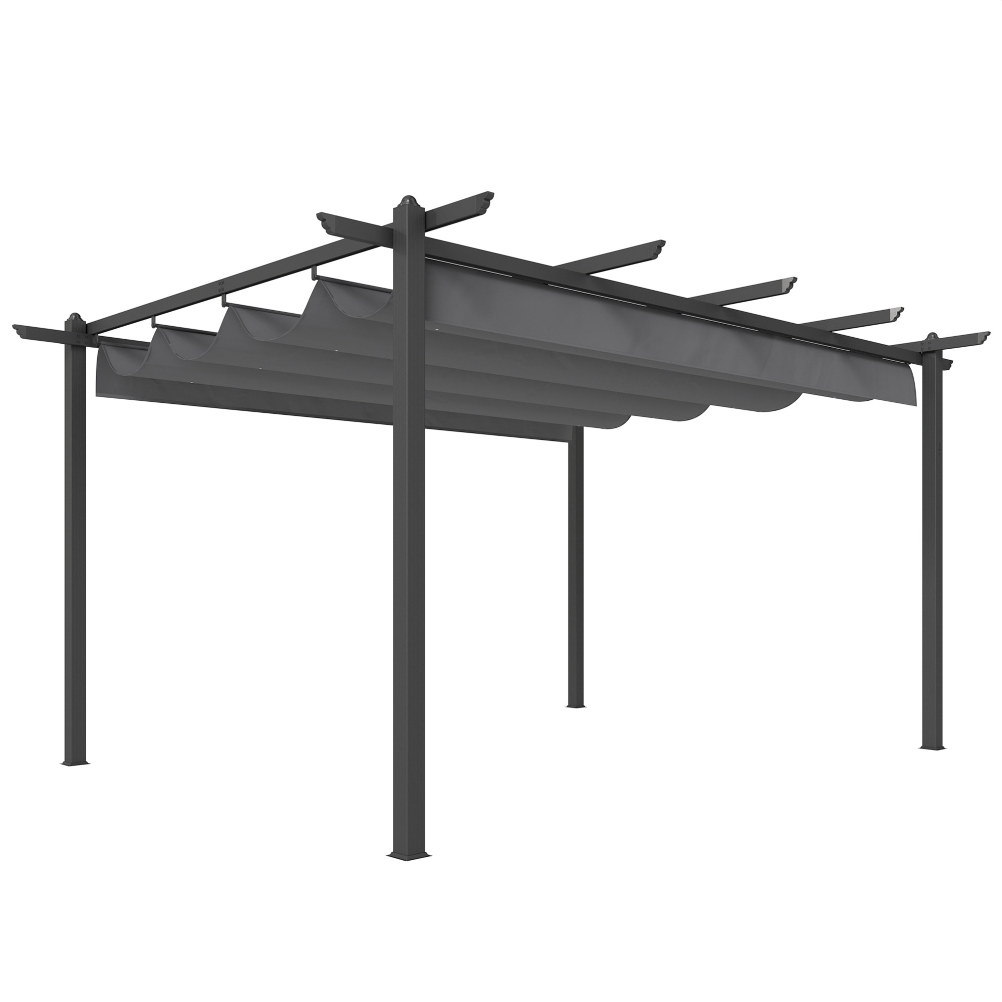 4x3m Gartenpergola Mit Einziehbarem Dach, Aluminiumrahmen, Upf30+ Sonnenschutz, Abflusslöchern, Grauer Außenpavillon