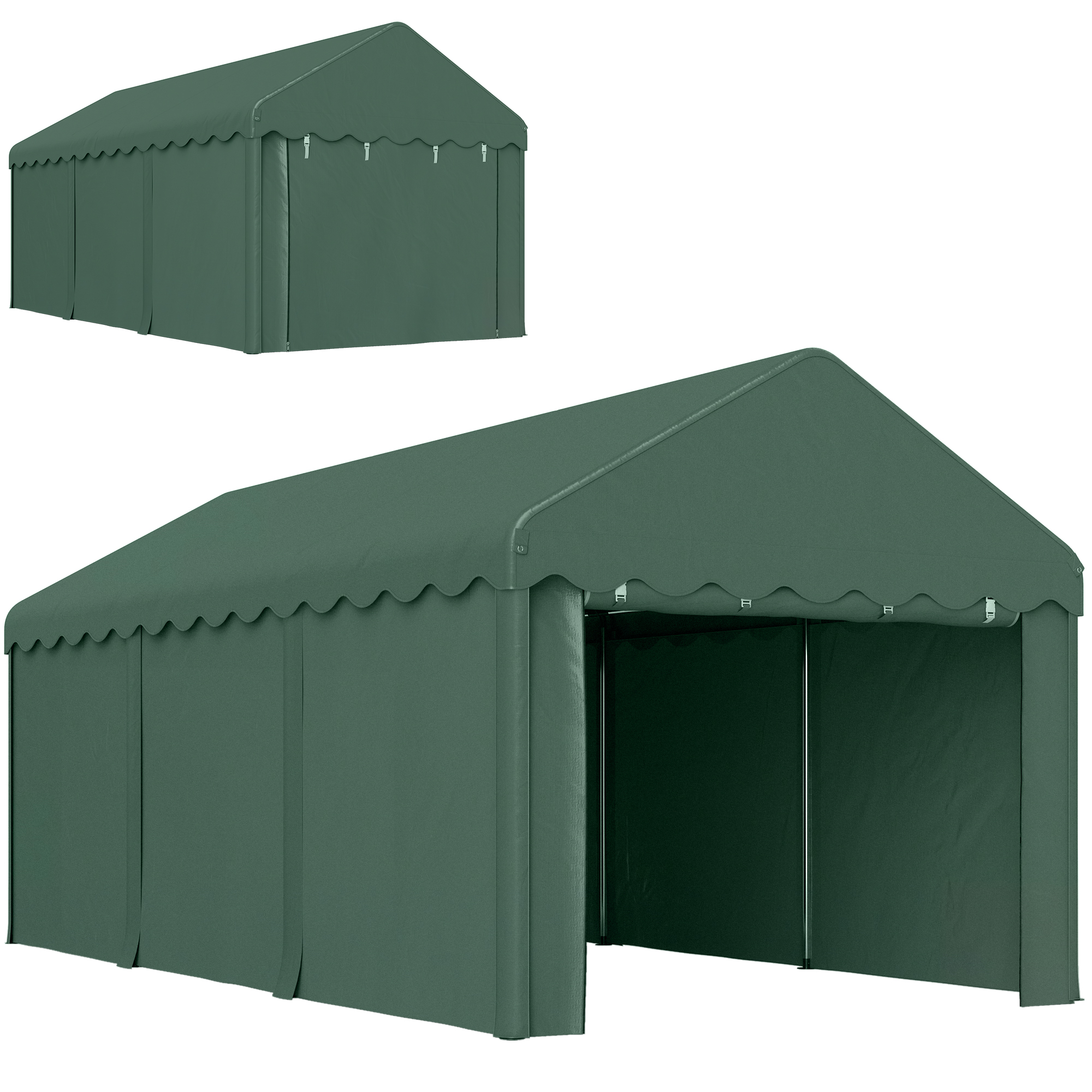 Gartengarage 6 X 3 M, Wasserdicht, Uv-beständig, Mit Abnehmbaren Seitenwänden Und 2 Reißverschlusstüren, Grün