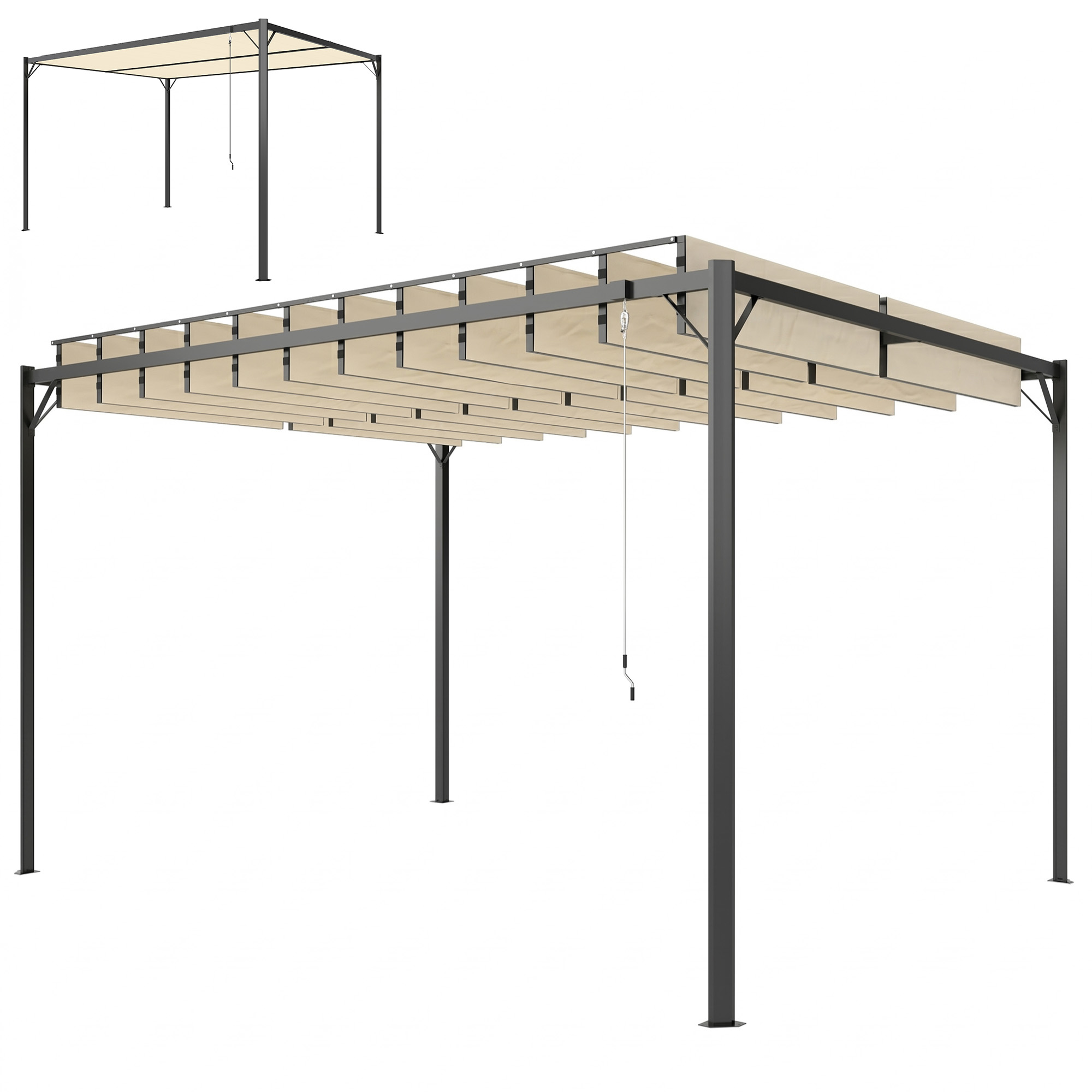 3x4m Gartenpergola Mit Upf 50+ Sonnenschutz, Verstellbarem Dach Und Metallkonstruktion Für Den Außenbereich, Cremefarben.