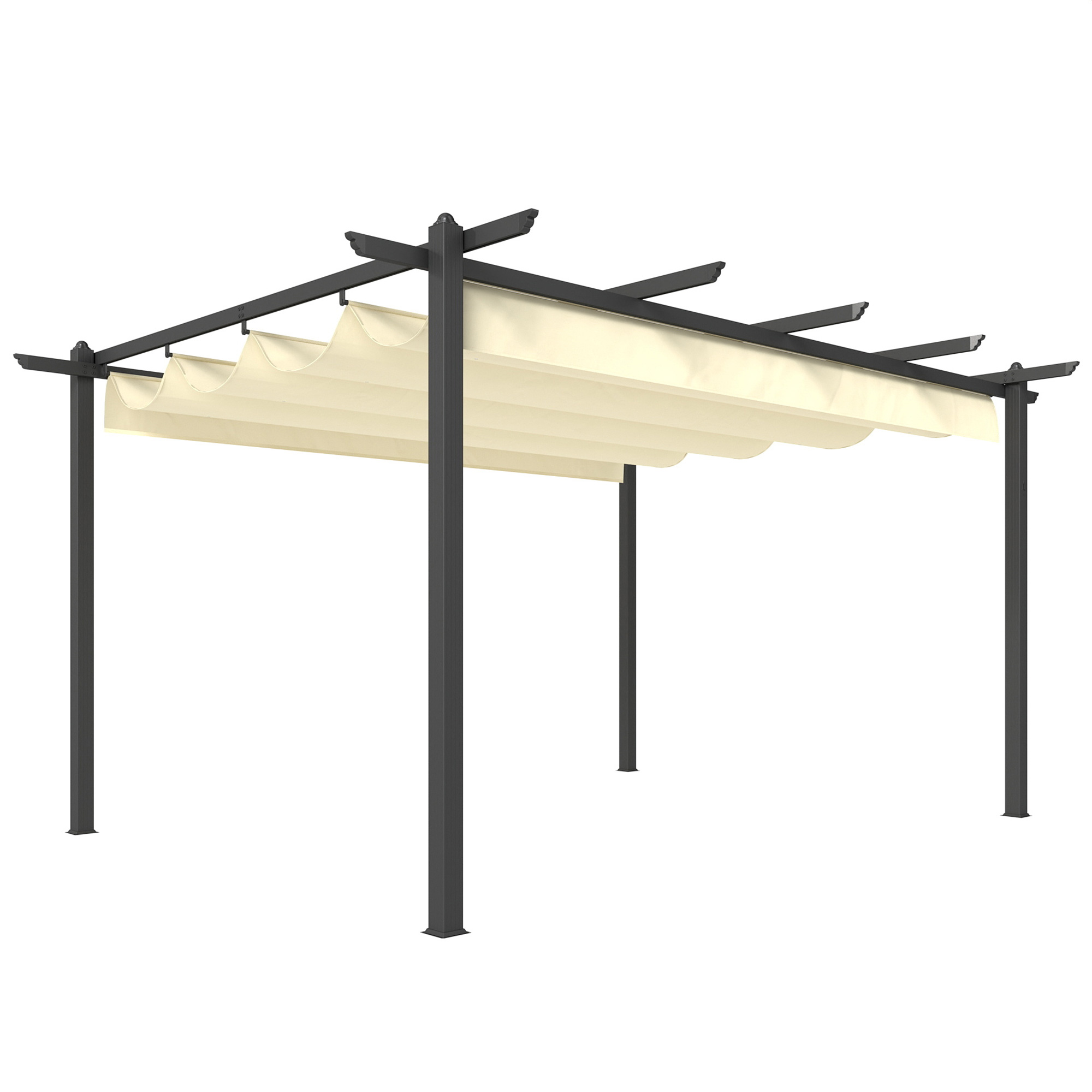 4 X 3 M Große Gartenpergola Mit Einziehbarem Dach, Aluminiumrahmen, Uv-schutz 30+, Abflusslöchern, Cremefarben