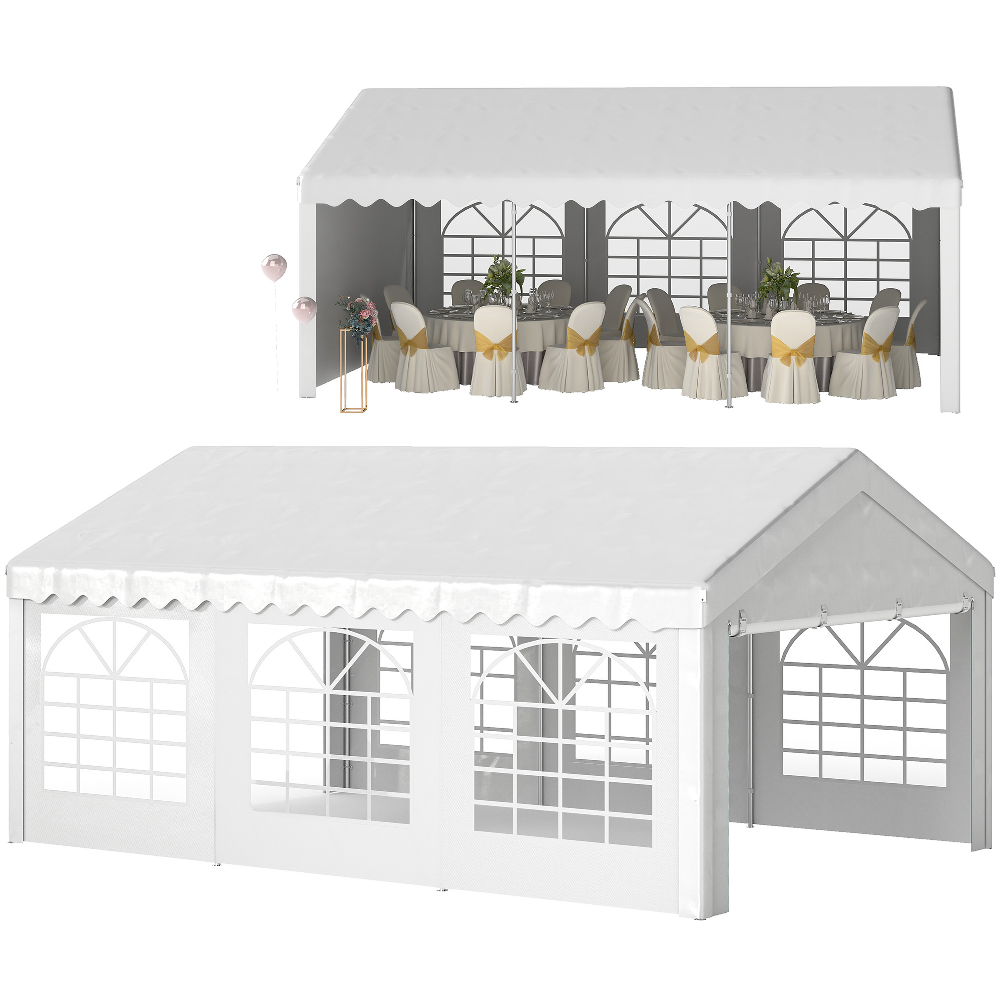 Empfangszelt, Carport, Pavillon, Pergola, 6 X 4 M Mit 4 Seitenwänden Und Uv-beständigen Fenstern Für Veranstaltungen Und Hochzeiten, Stahl Und Pe, Weiß