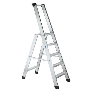 Stehleiter 5 Stufen, Aluminium, einseitig begehbar, H 1.900mm, B 490mm