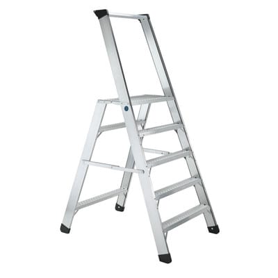 Podestleiter 5 Stufen, einseitig begehbar, Aluminium