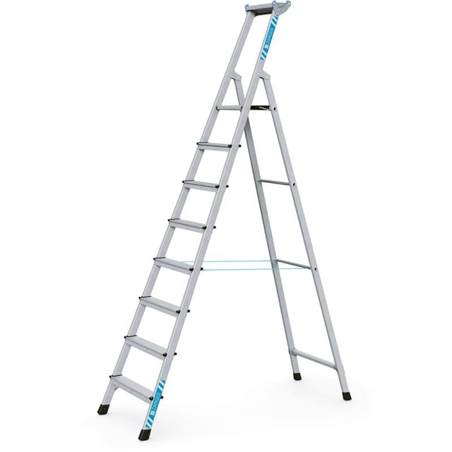 Stehleiter 8 Stufen, Aluminium, einseitig begehbar, H 2.590mm, B 560mm