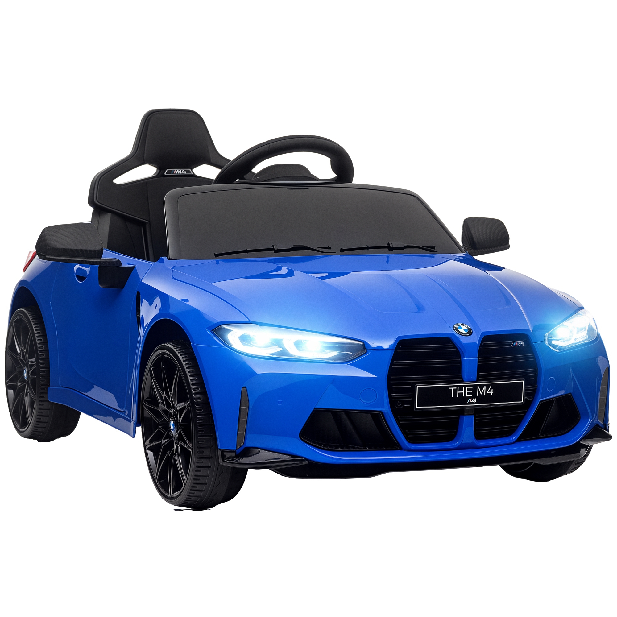 12v Elektro-kinderauto, Bmw M4 Mit Fernbedienung, Scheinwerfern, Hupe, Musik, Geschwindigkeit 3-5 Km/h, Blau