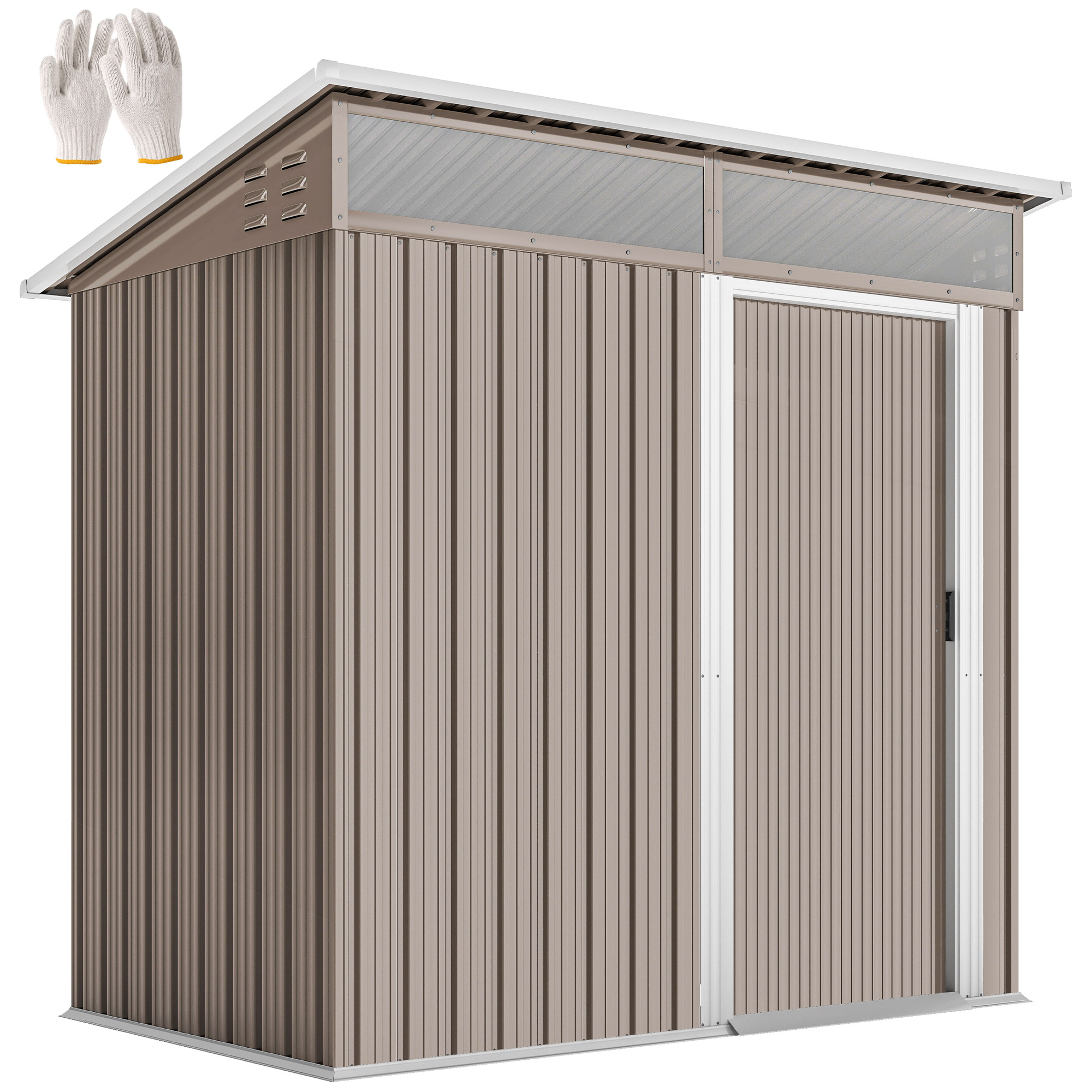 Metall-gartenhaus Mit Schiebetür, Fenstern Und Belüftung Zur Lagerung Im Freien, 195 X 122 X 159/182 Cm, Braun