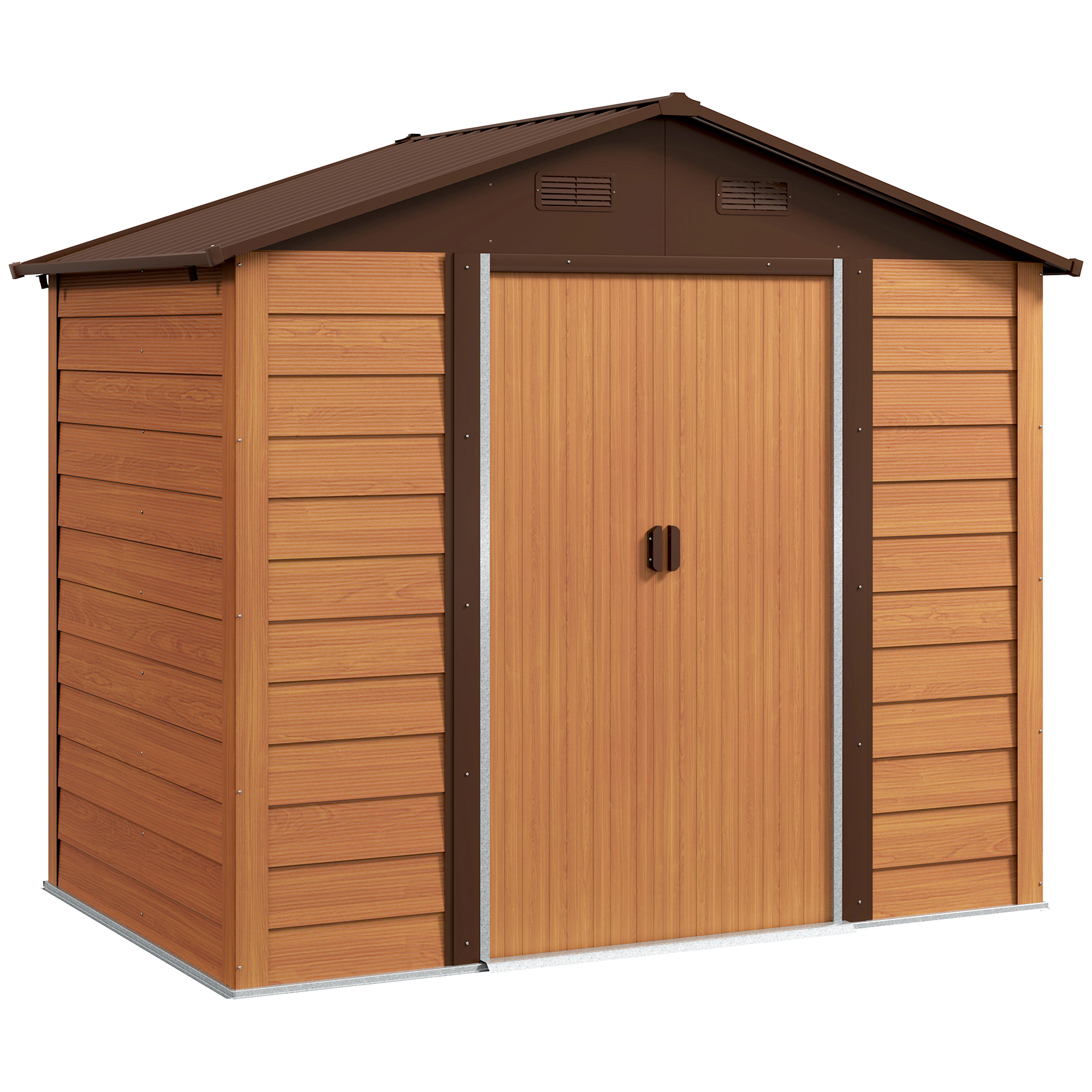 Gartenhaus Aus Stahl Mit Holzoptik Und Doppelten Schiebetüren, 236 X 196 X 208 Cm, Braun