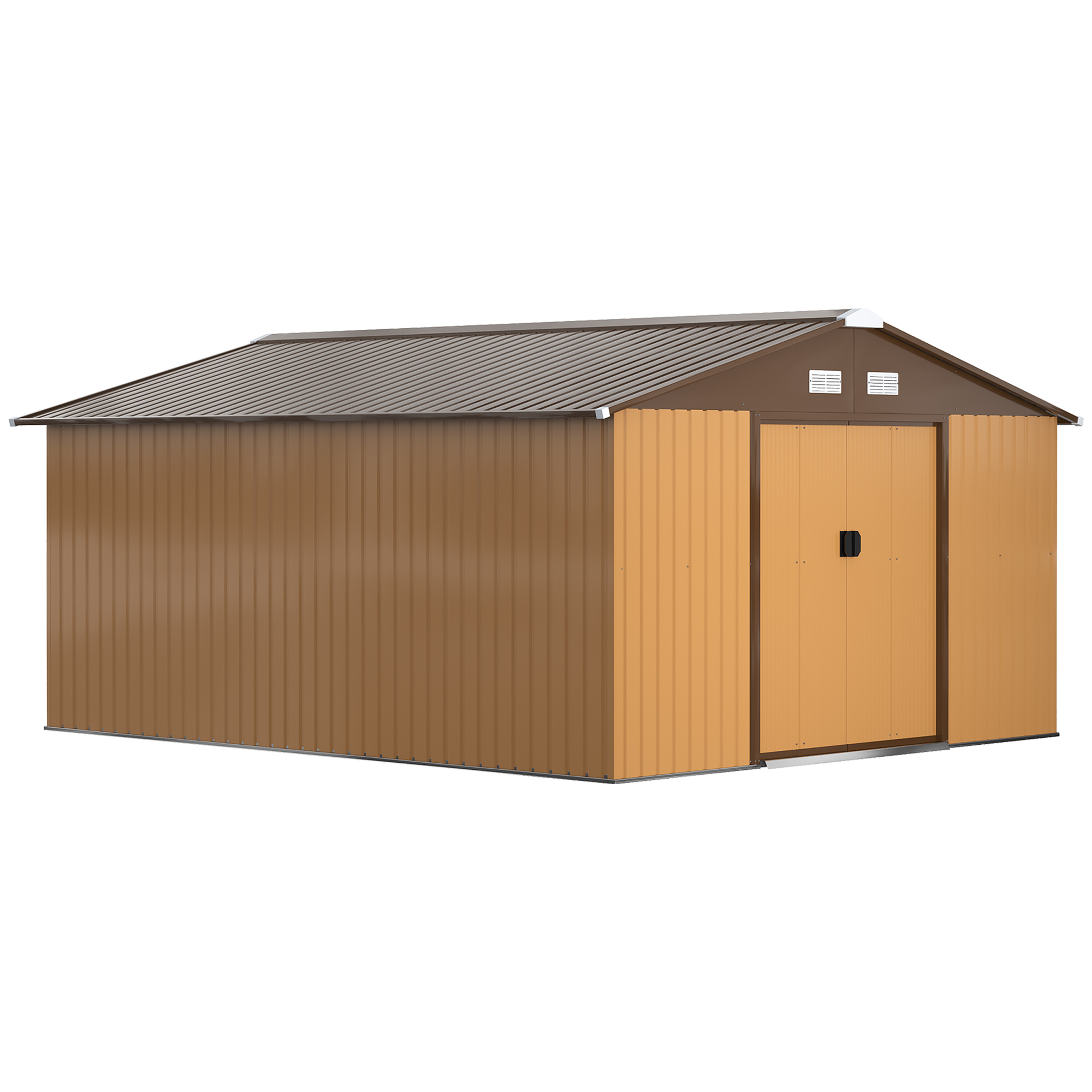 Gartenhaus 340 X 386 X 200 Cm, 12,4 M², Aus Metall, Mit Schiebetüren Und Belüftung, Ockerfarben