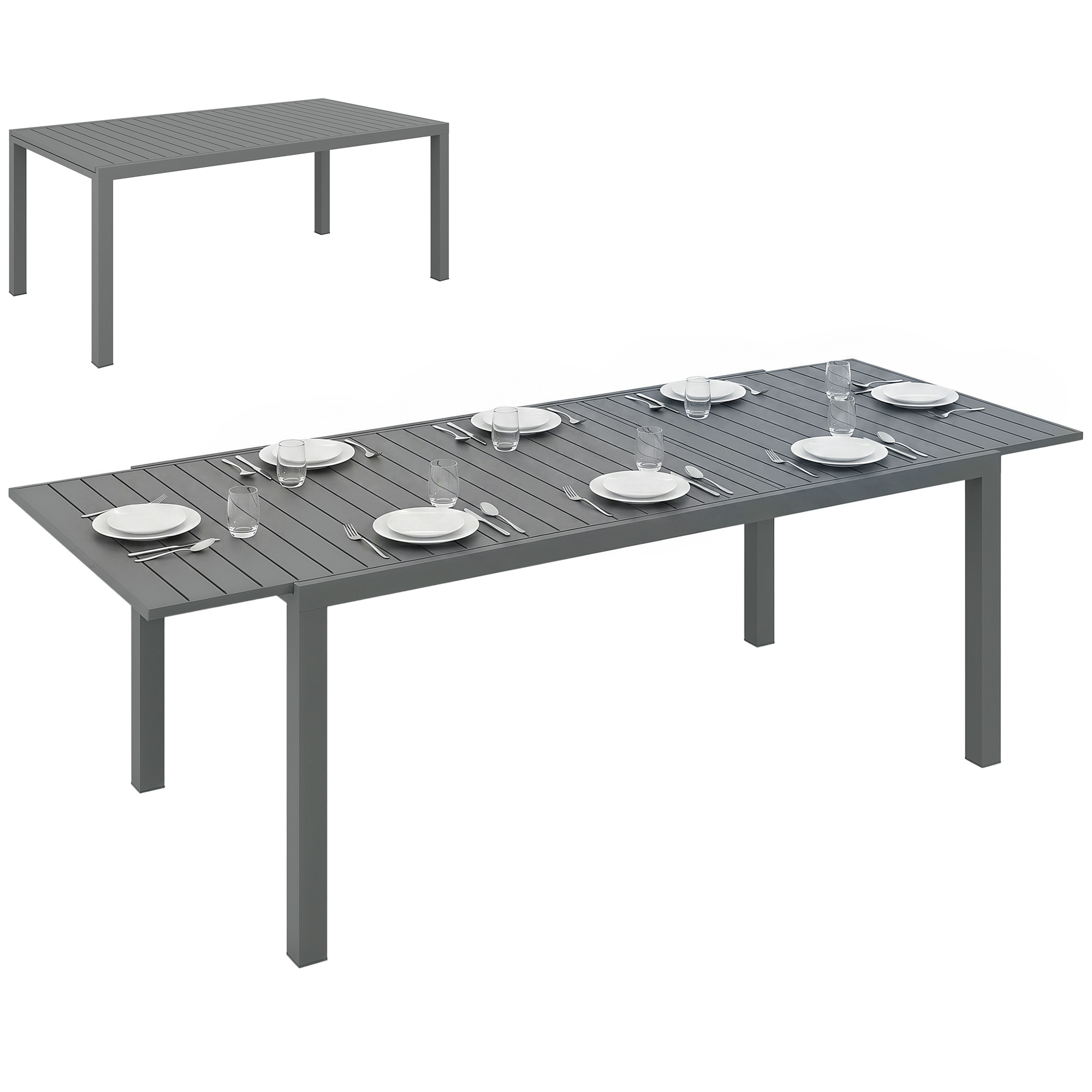 Gartentisch Für 6 Bis 8 Personen, Aluminiumgestell, 180/240 X 94 X 73 Cm, Dunkelgrau.
