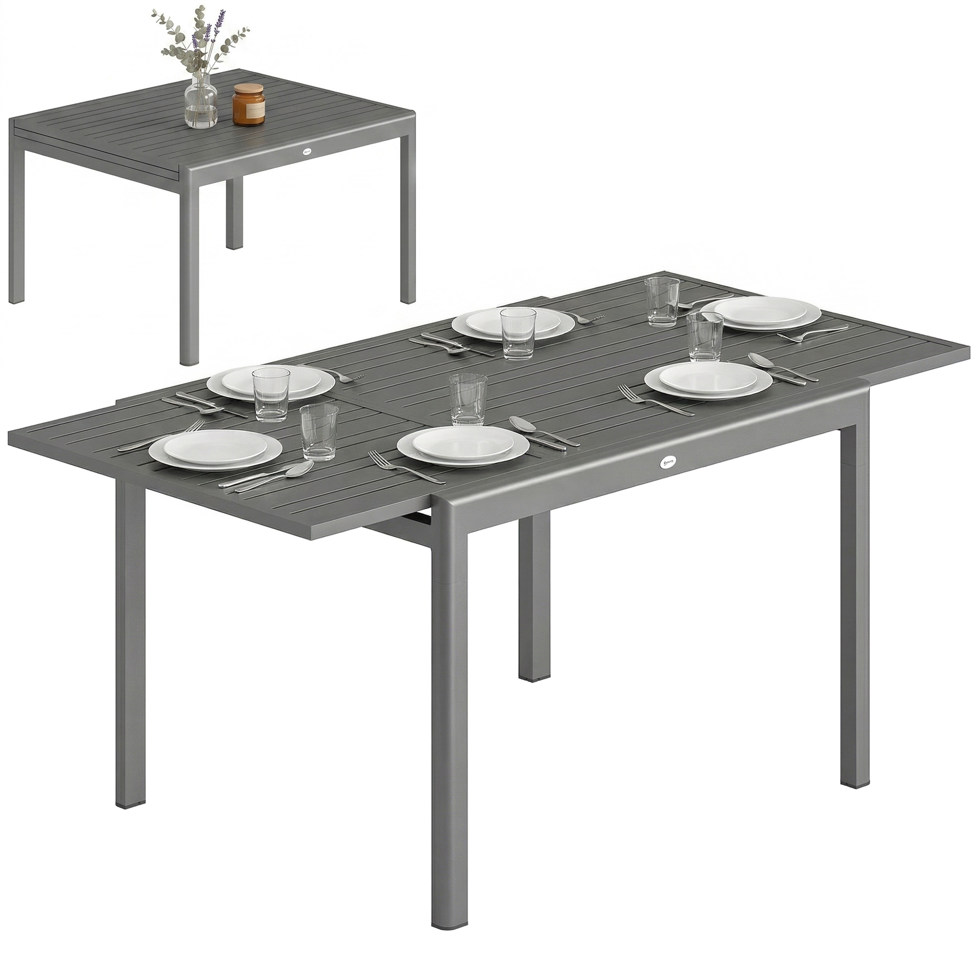 Ausziehbarer Gartentisch Für 6 Bis 8 Personen Mit Lattenrost, Aus Aluminium, 110–170 X 90 X 75 Cm, Dunkelgrau