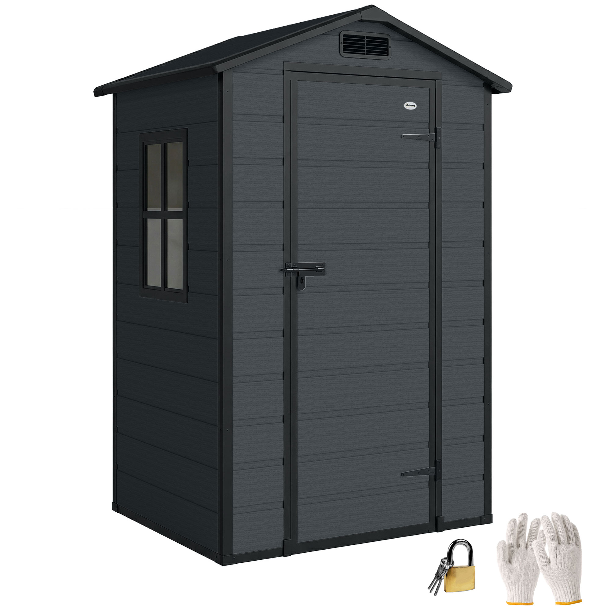 Gartenhaus 1,09 M² (128 X 104 X 196 Cm) Mit Boden, Abschließbarer Tür, Fenster Und Belüftung, Dunkelgrau