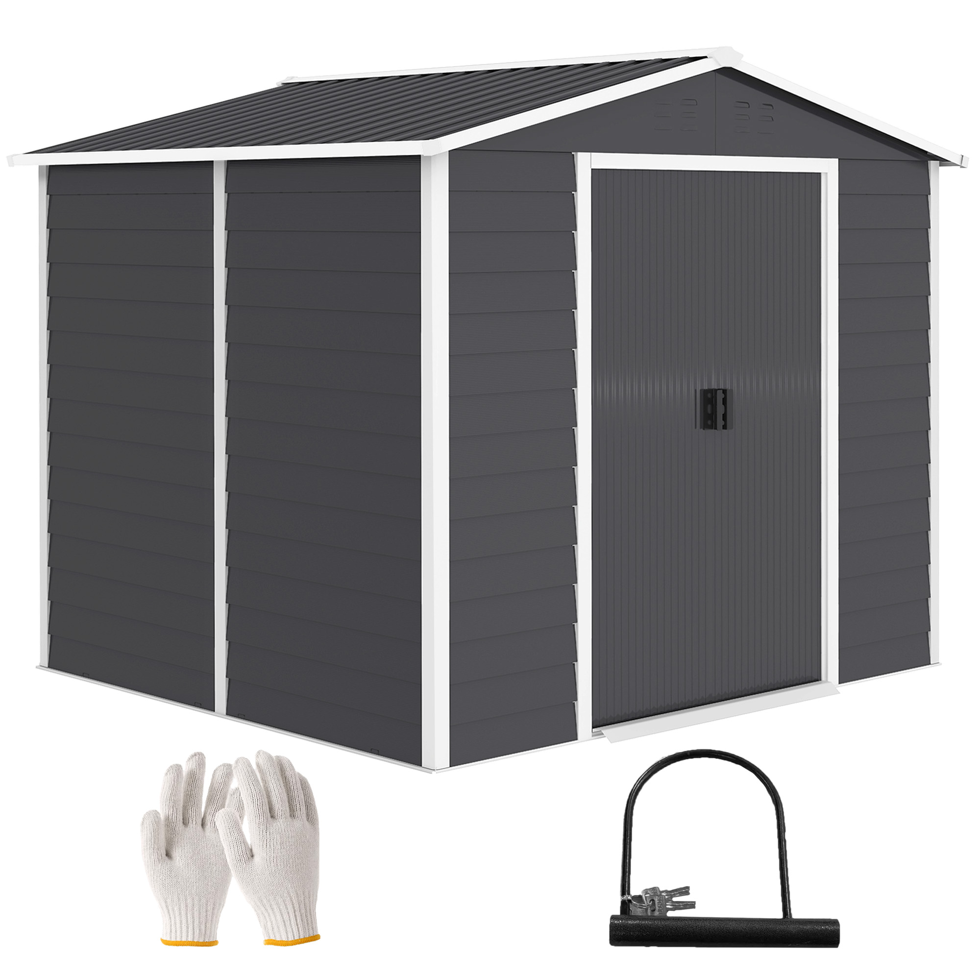 Gartenhaus 4,4 M² (240 X 206 X 198 Cm) Mit Sockel, Schiebetür Und Schloss, 4 Fenstern Zur Terrasse, Grau