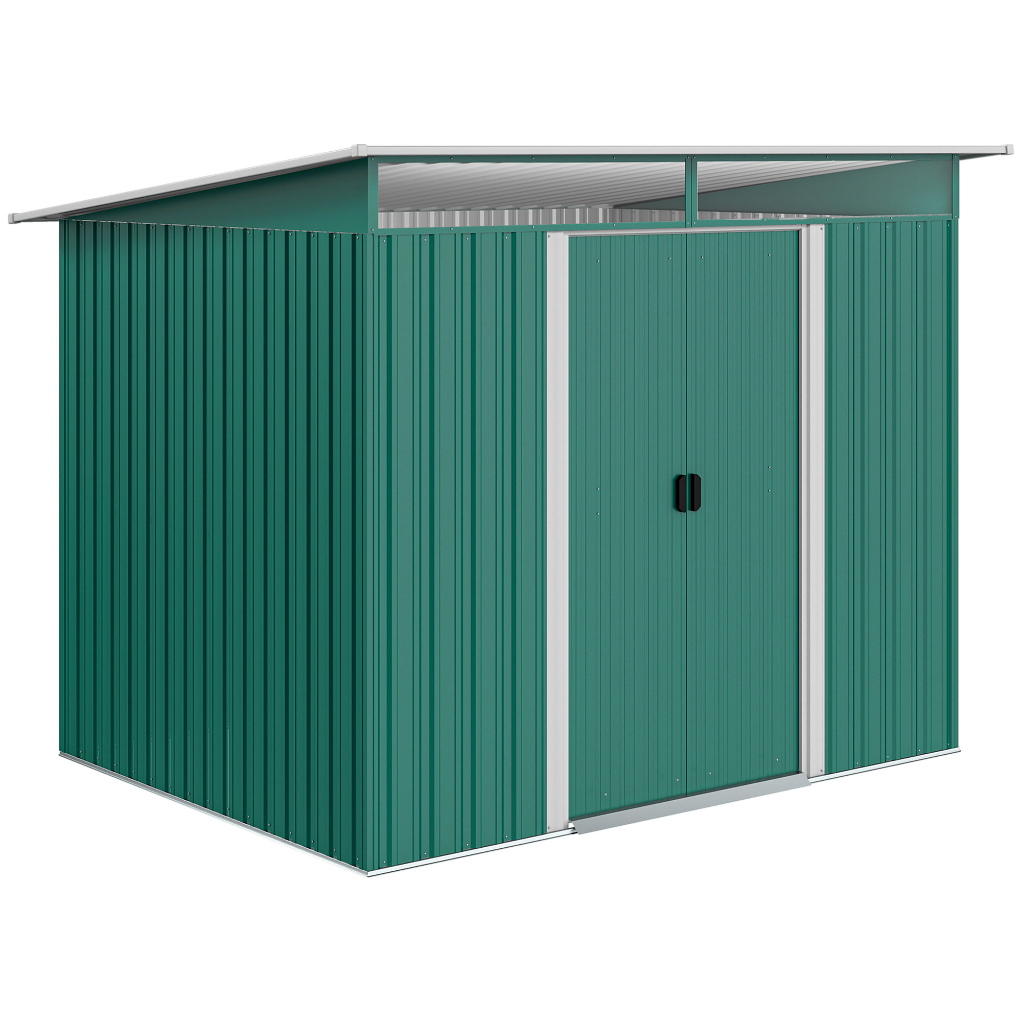 Gartenhaus 4,5 M² (260 X 194 X 200 Cm) Mit Transparenten Frontscheiben Und 2 Schiebetüren, Grün