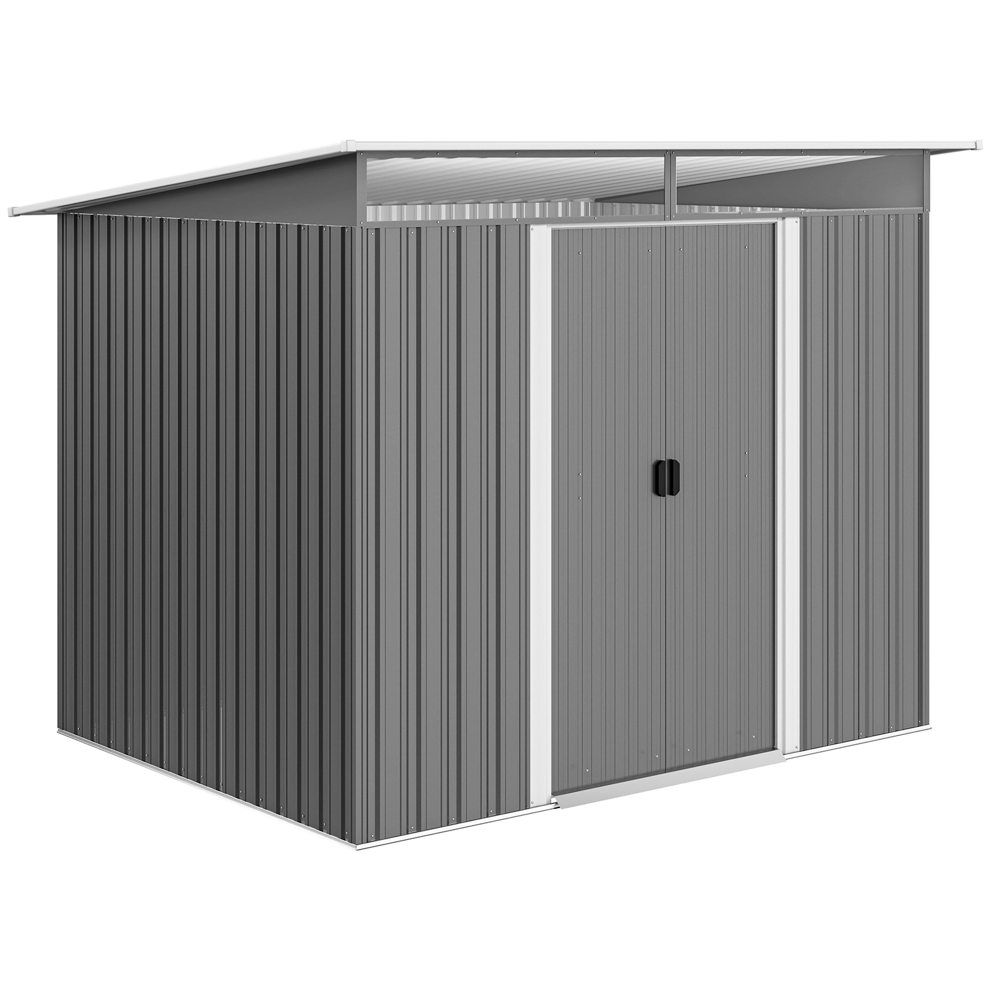 Gartenhaus 4,5 M² (260 X 194 X 200 Cm) Mit Transparenten Frontscheiben Und 2 Schiebetüren, Grau