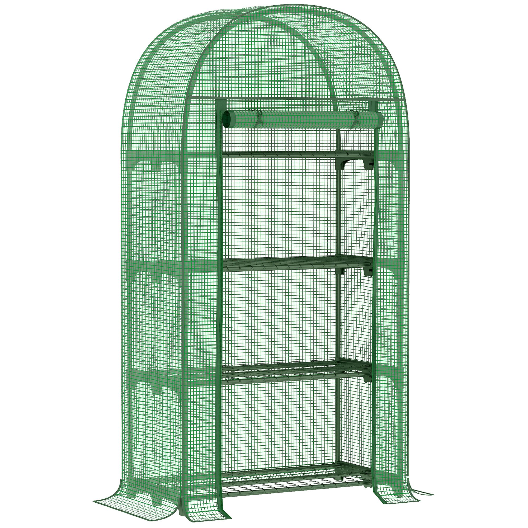 Gartengewächshaus Mit 4 Metallregalen, Rolltür Und Pe-abdeckung, Ideal Für Die Anzucht Von Pflanzen, Blumen Und Töpfen Auf Der Terrasse Oder Im Garten, 80 X 49 X 160 Cm, Grün