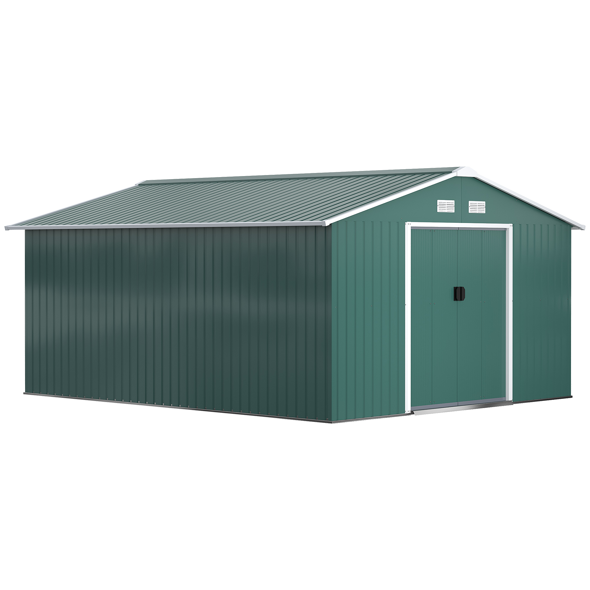Gartenhaus 12,4 M² (340 X 386 X 200 Cm) Mit 2 Schiebetüren, Verstärktem Sockel (boden Nicht Enthalten), Grün
