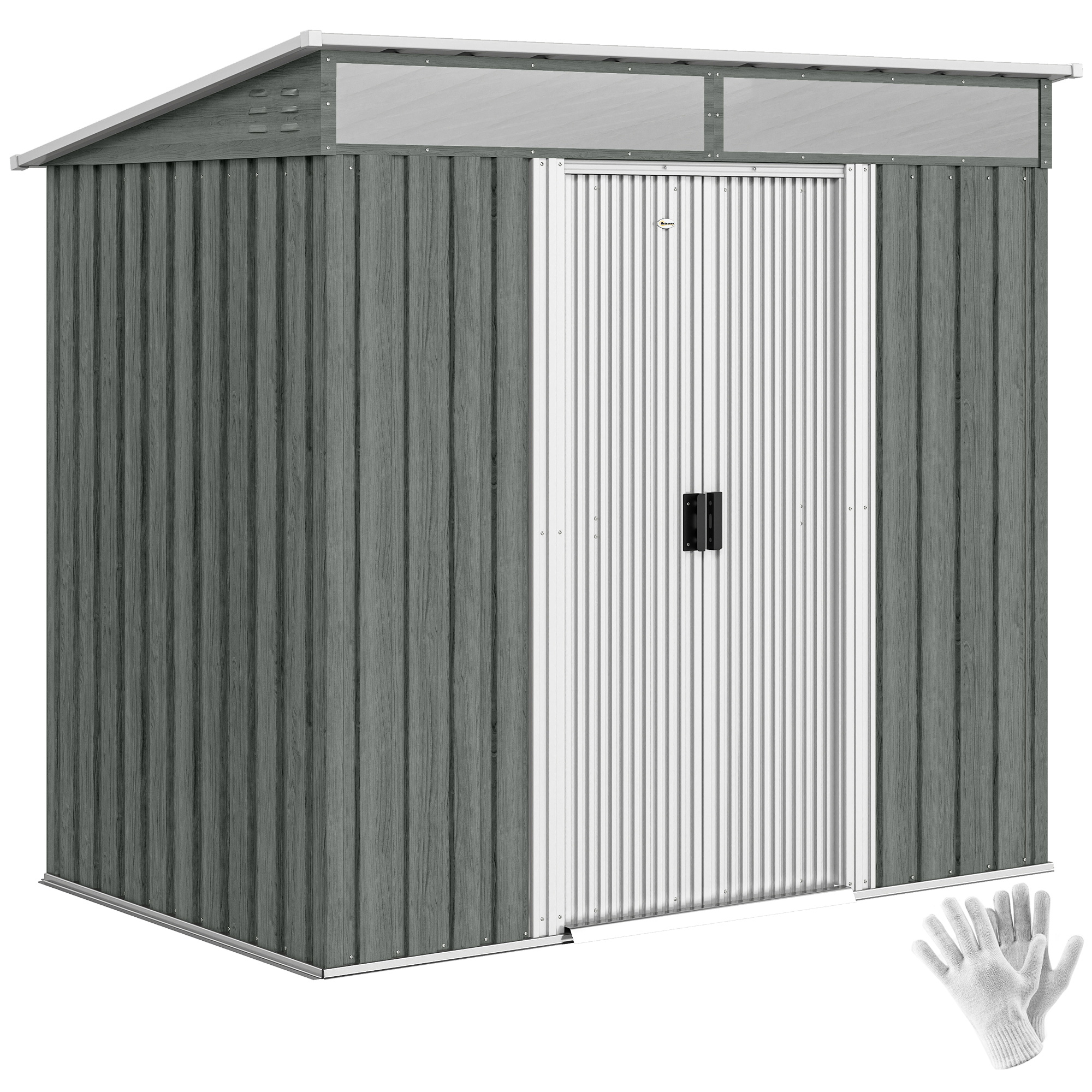 Gartenhaus 195 X 122 X 181,5 Cm Mit Schiebetür, 2 Fenstern Und Uv-schutz Zur Aufbewahrung Von Gartengeräten, Hellgrau