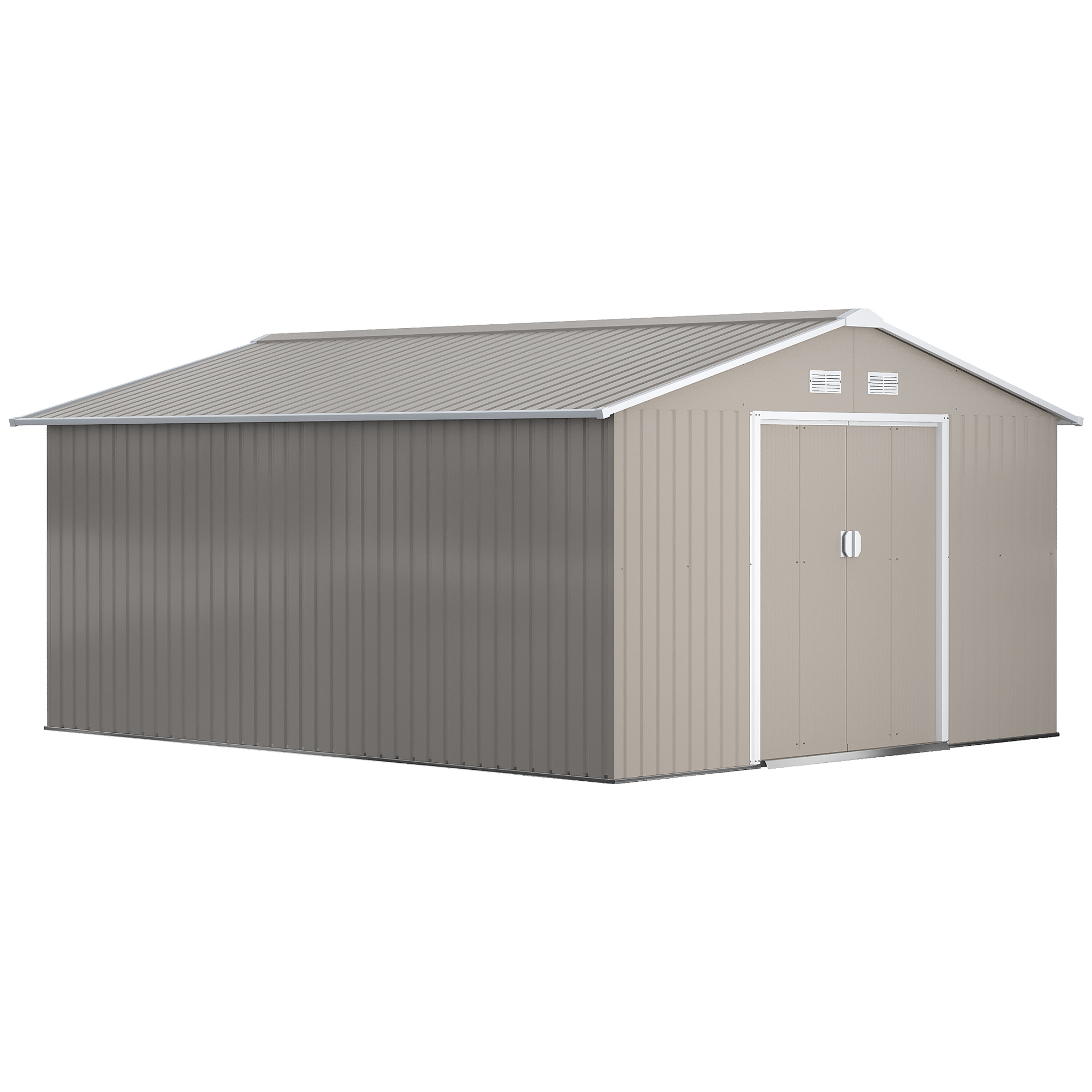 Gartenhaus, 12,4 M² (340 X 386 X 200 Cm) Mit 2 Schiebetüren, Verstärktem Boden (boden Nicht Enthalten), Hellgrau