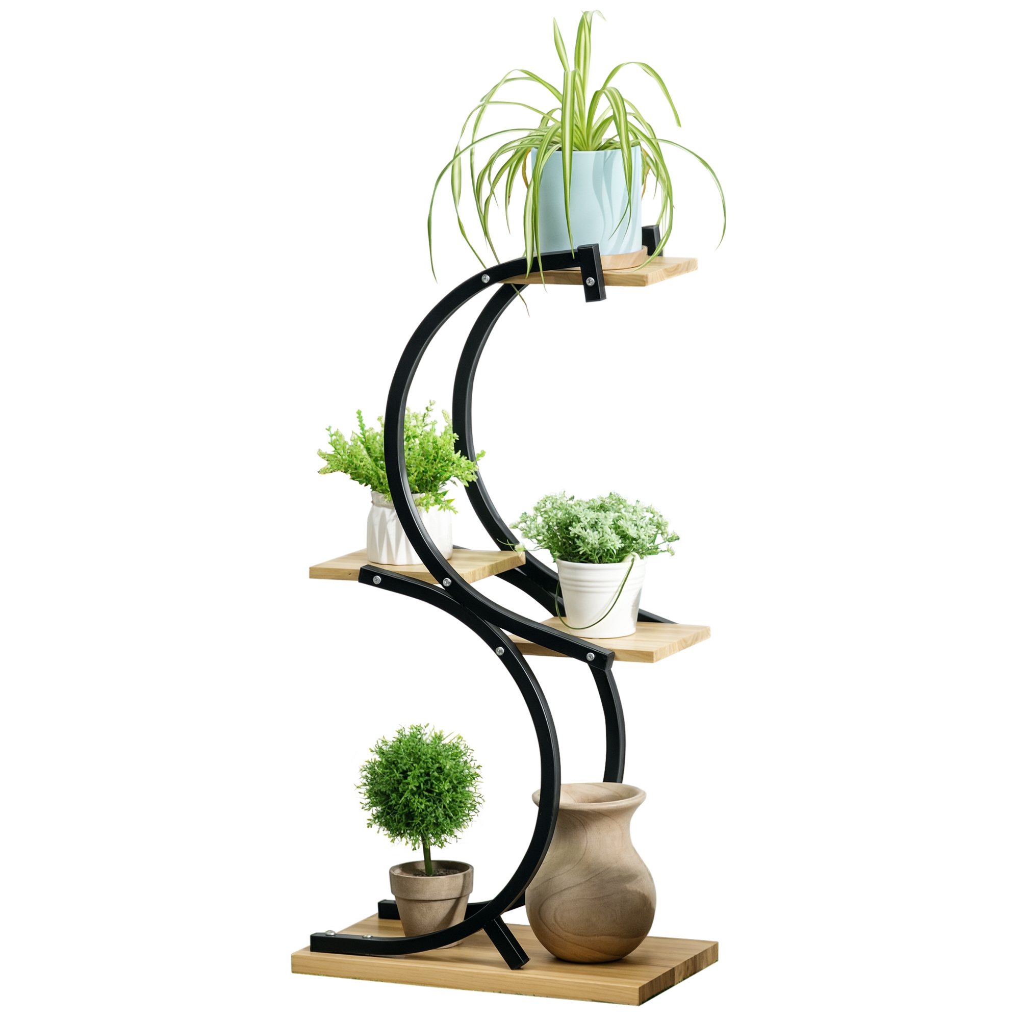 4-stöckiges Pflanzenregal Aus Wetterbeständigem Massivholz, 46 Cm X 25 Cm X 91 Cm, Schwarz Und Natur