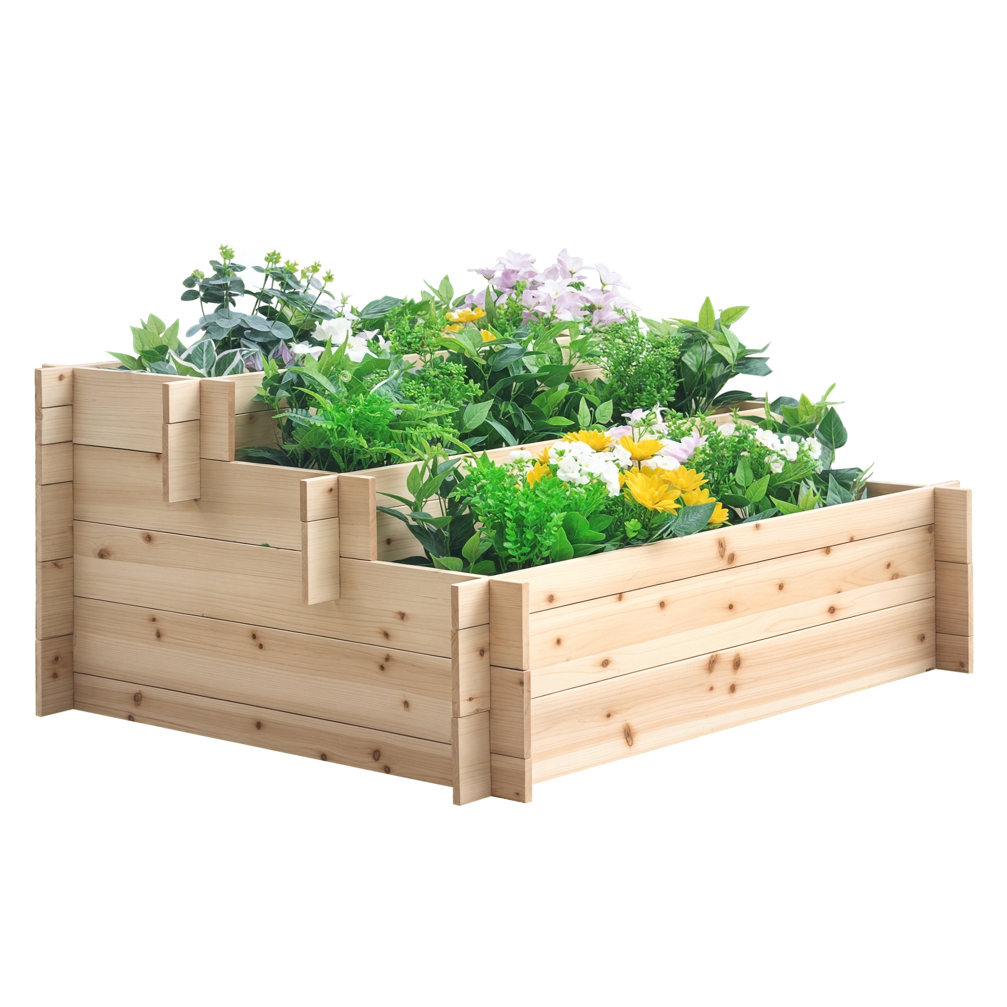 Dreistufiger Pflanzkasten Aus Tannenholz, Hochbeet Für Gemüse Im Freien, 120 X 100 X 54 Cm