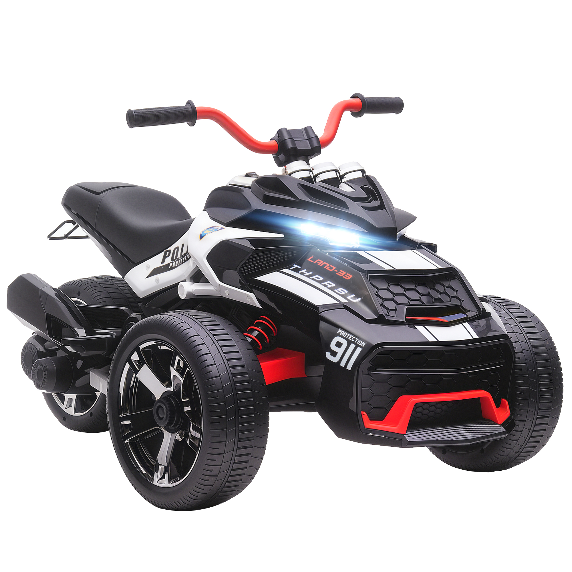 12-v-elektroquad Für Kinder, 2 Motoren, Geschwindigkeit Bis Zu 5 Km/h, 3 Räder, Federung, Schwarz-weiß