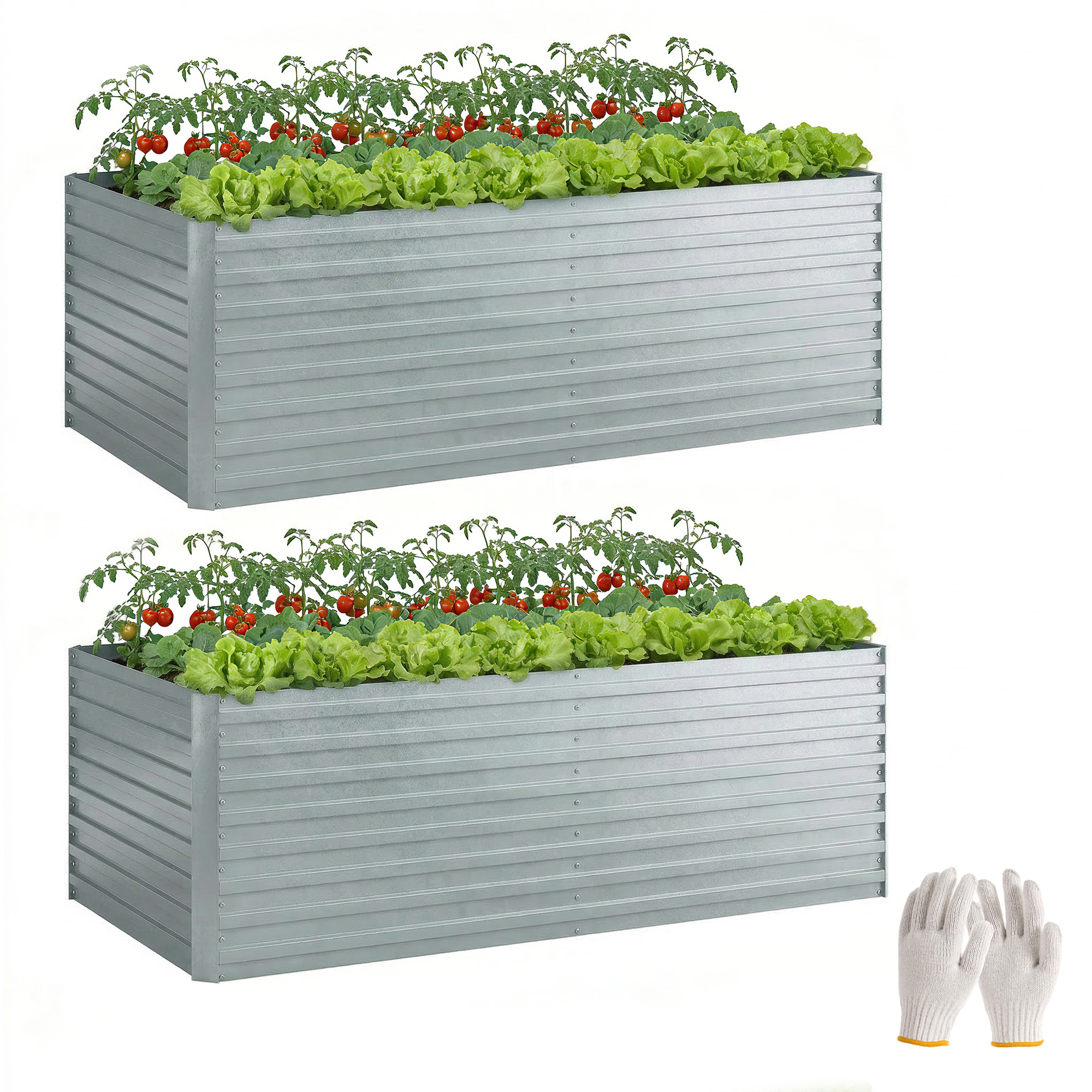 Set Mit 2 Verzinkten Hochbeeten, 180 X 90 X 60 Cm, Metall-hochbeete Mit Sicheren Rändern, Silberfarben