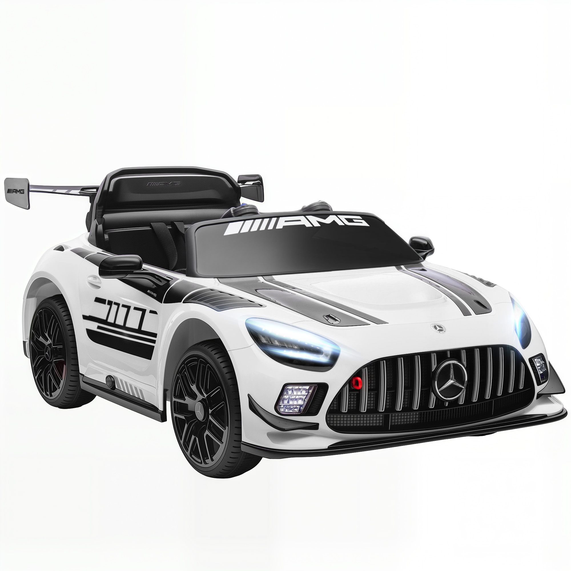 Mercedes-amg Gt3 Evo Elektro-kinderauto Mit Fernbedienung, Zwei Motoren, Rädern, Lenker Und Musik – Weiß