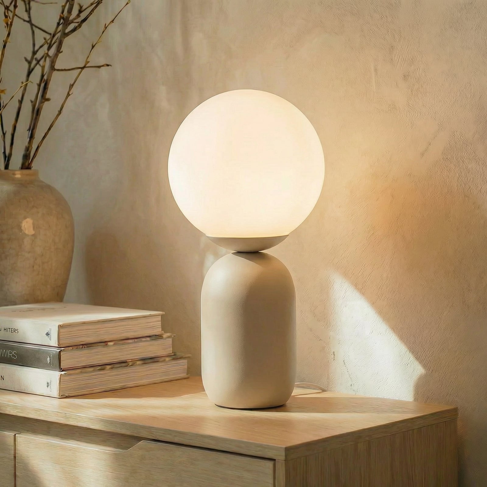 [neuwertig] B-ware Lindby Tischleuchte Lennes Beige Glas Ø 20 Cm 39 Cm Hoch E27 Leuchtmittel