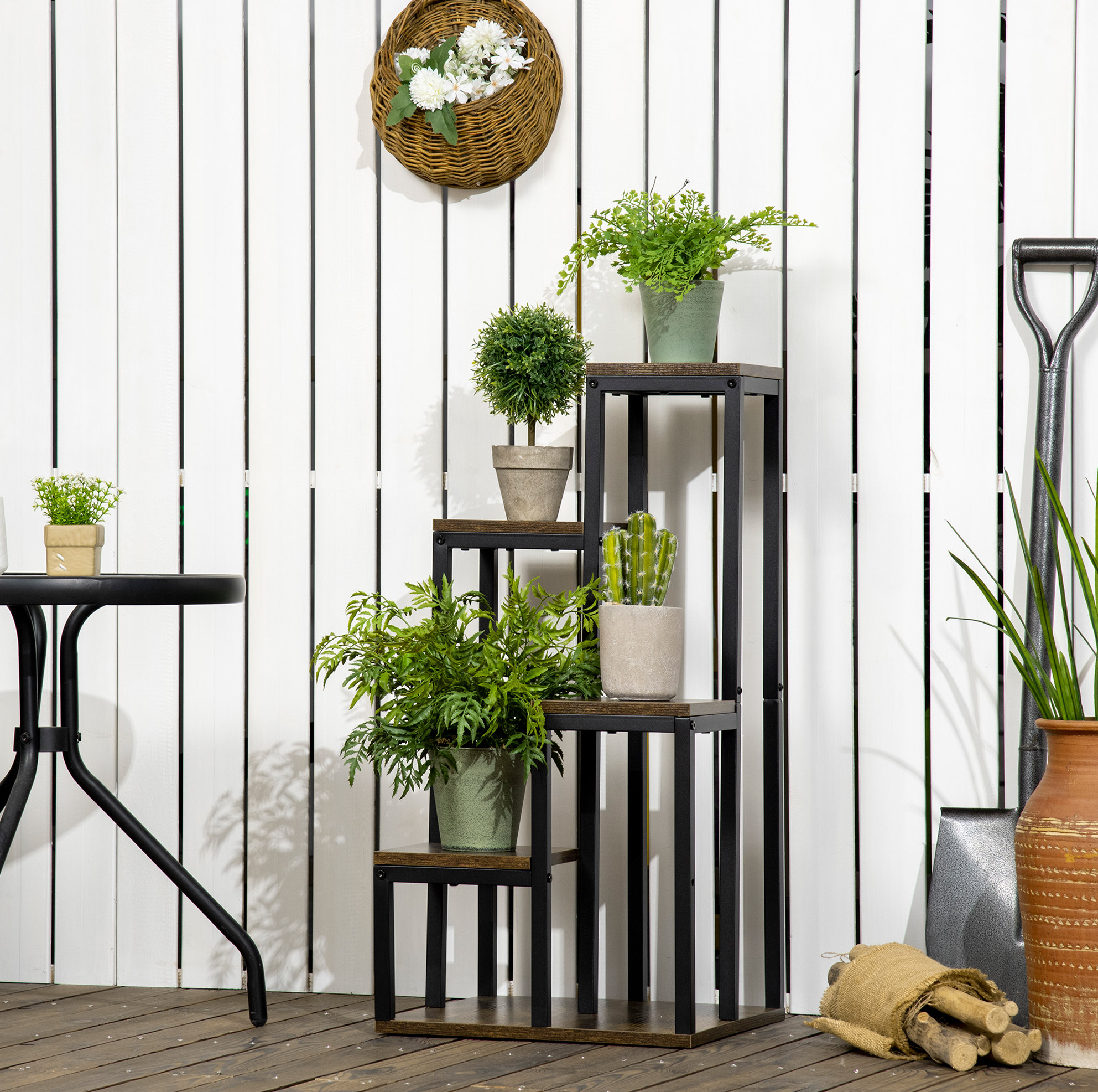 Meubliv Pflanzenregal 40x40x81 Cm Braun – 4 Ebenen, Platzsparend Für Innenbereiche