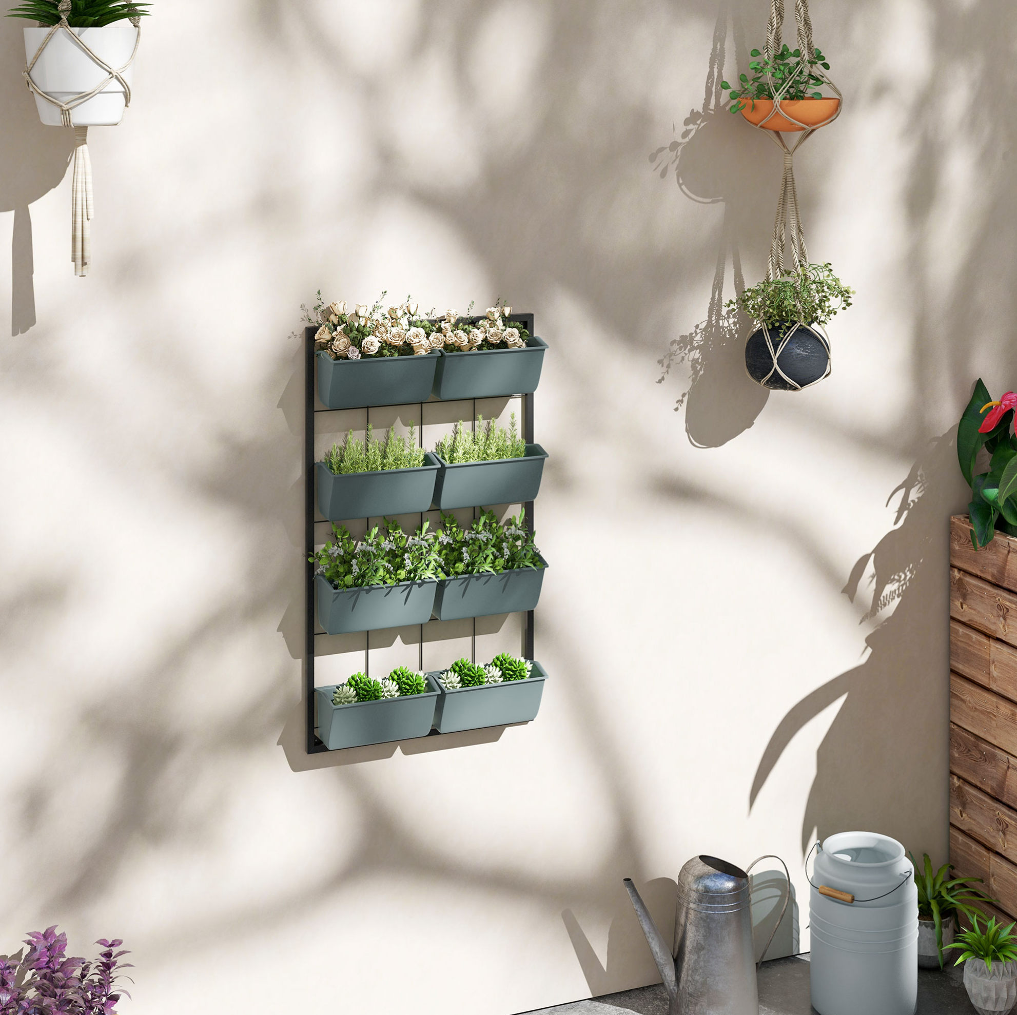 Meubliv Wand-pflanzenhalter 52,5 X 14 X 90 Cm Dunkelgrün – 8 Töpfe, Platzsparend