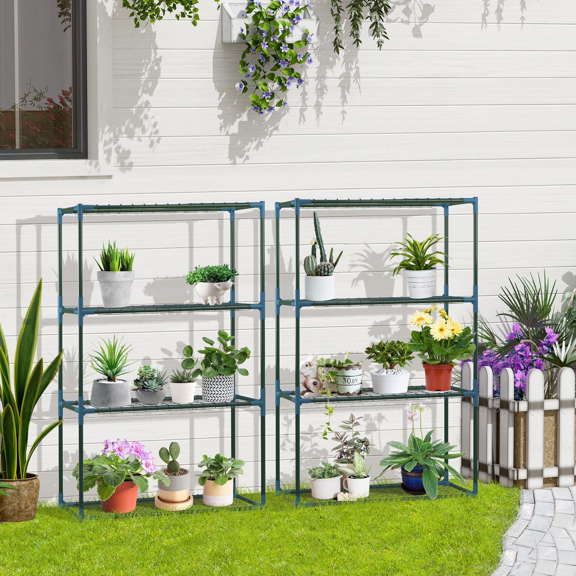 Meubliv Pflanzenregal 2 Stück 70x27x110 Cm Grün – 4 Ebenen