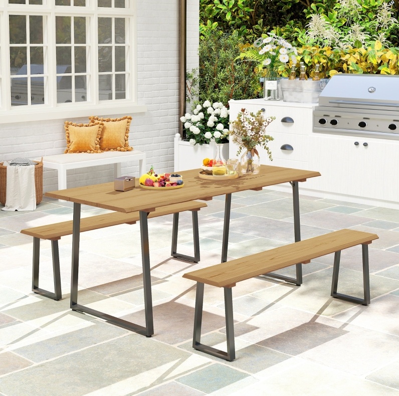 Meubliv Garten-essgruppe 178x76x77 Cm Natur – 3-teilig, Ohne Kissen