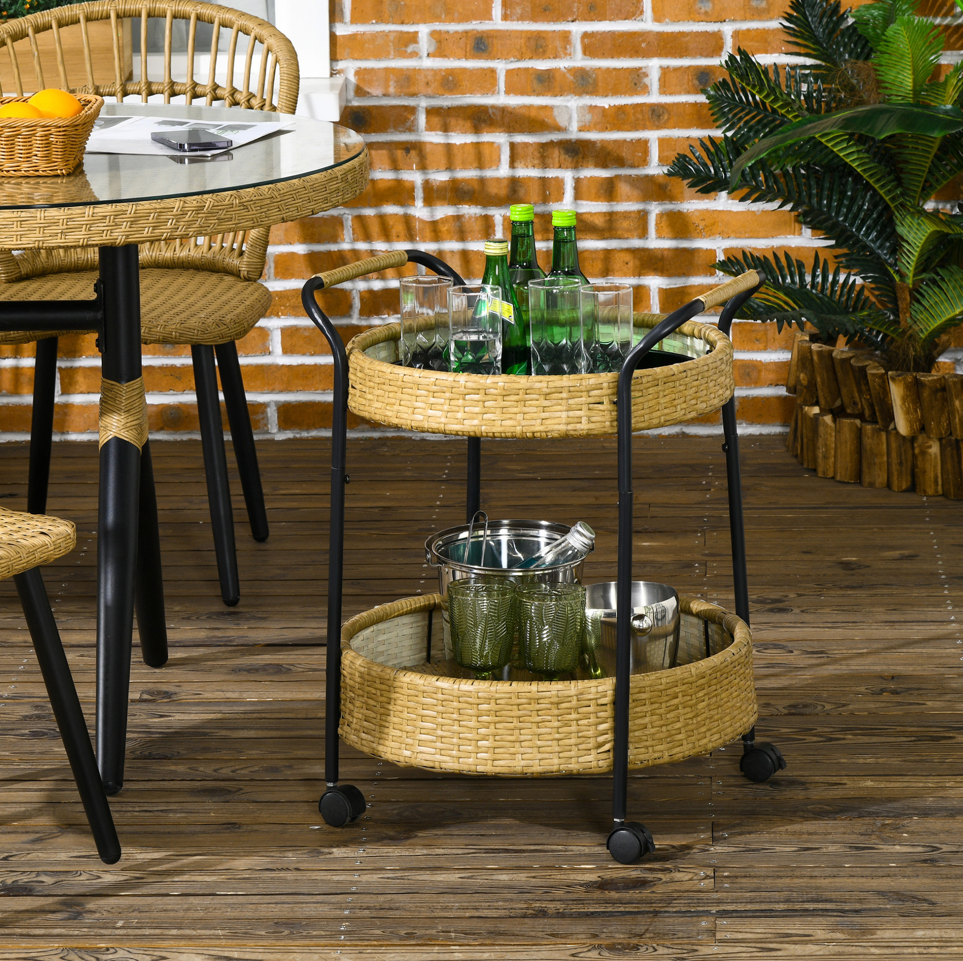 Meubliv Servierwagen Rund 50x66 Cm Natur – 2 Ebenen, Mit Rollen