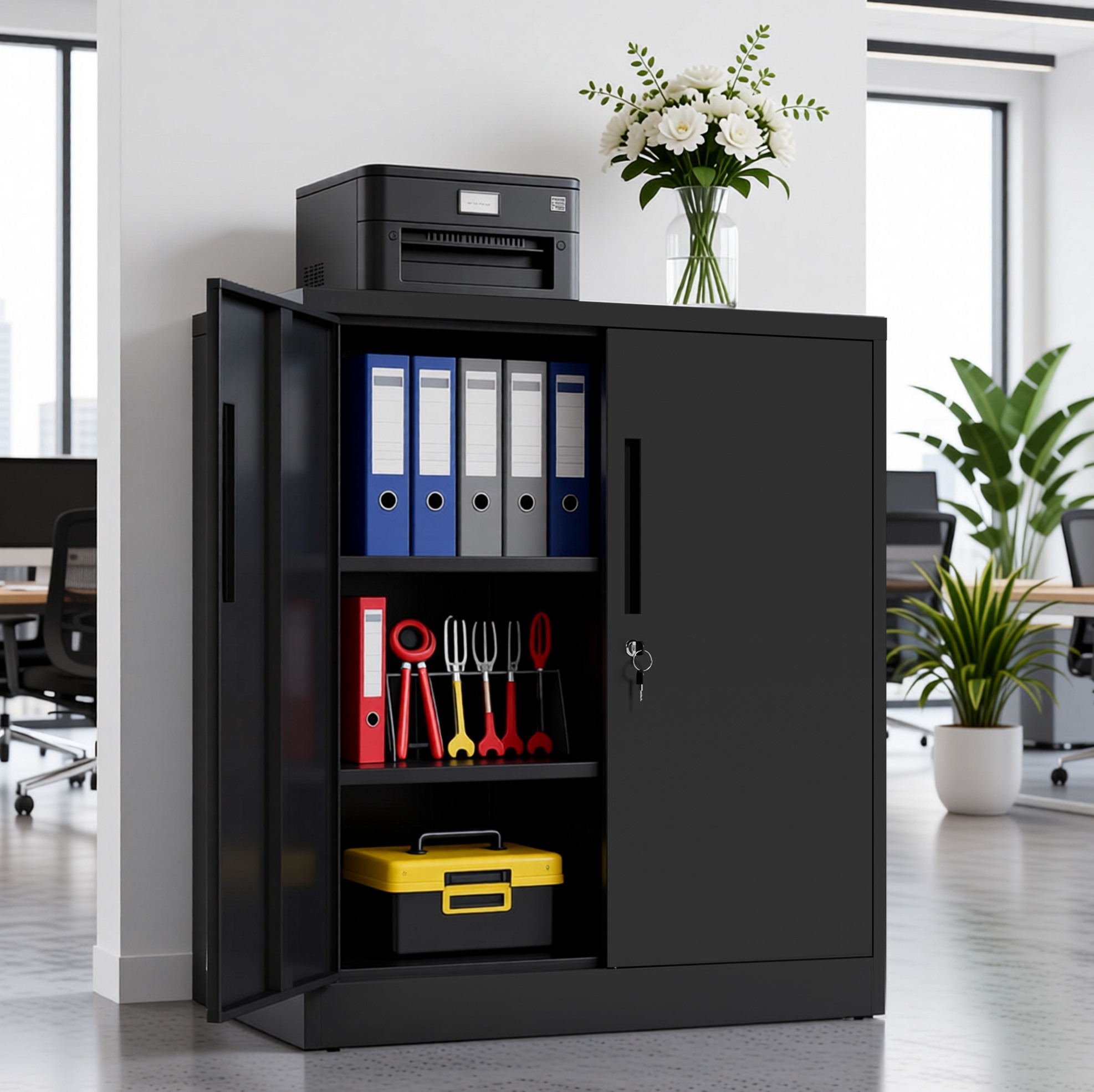 Meubliv Metallschrank 80x40x90 Cm Schwarz – 2 Abschließbare Türen
