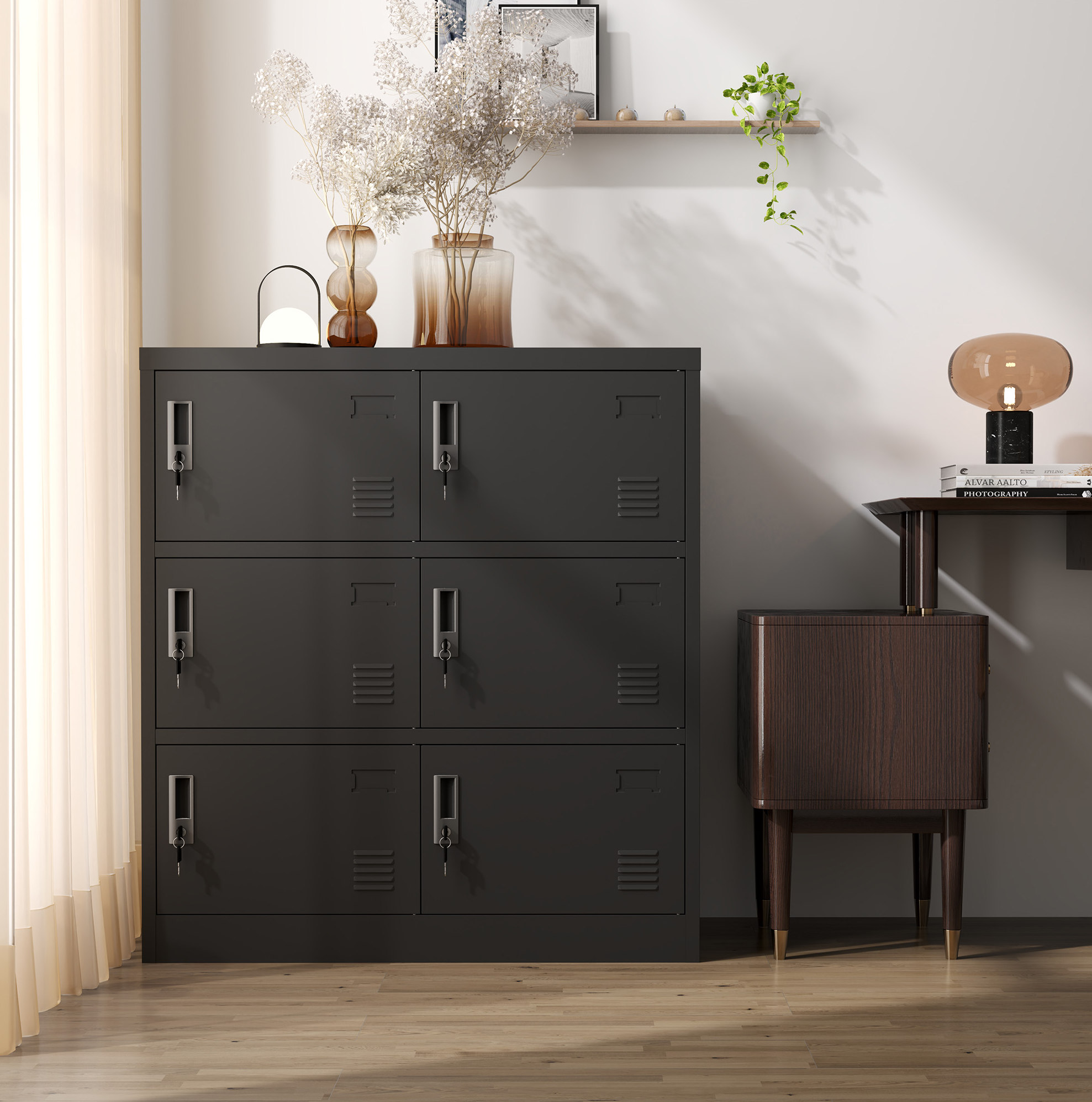 Meubliv Metallschrank 90 X 40 X 100 Cm Schwarz – 6 Türen, Schlösser Und Schlüssel
