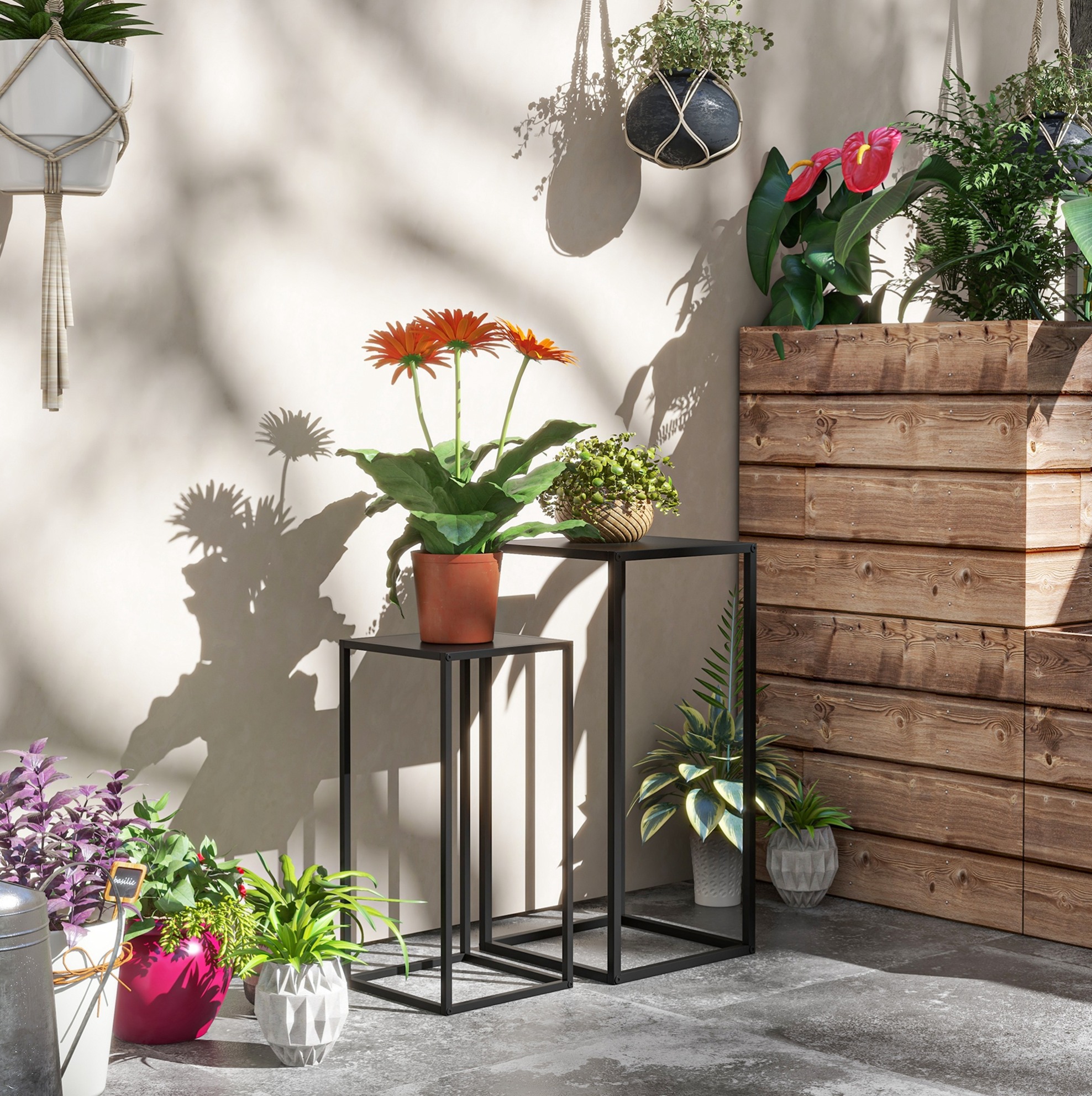 Meubliv 2er-set Pflanzenständer 31x31x65 Cm Schwarz – Minimalistisches, Platzsparendes Design