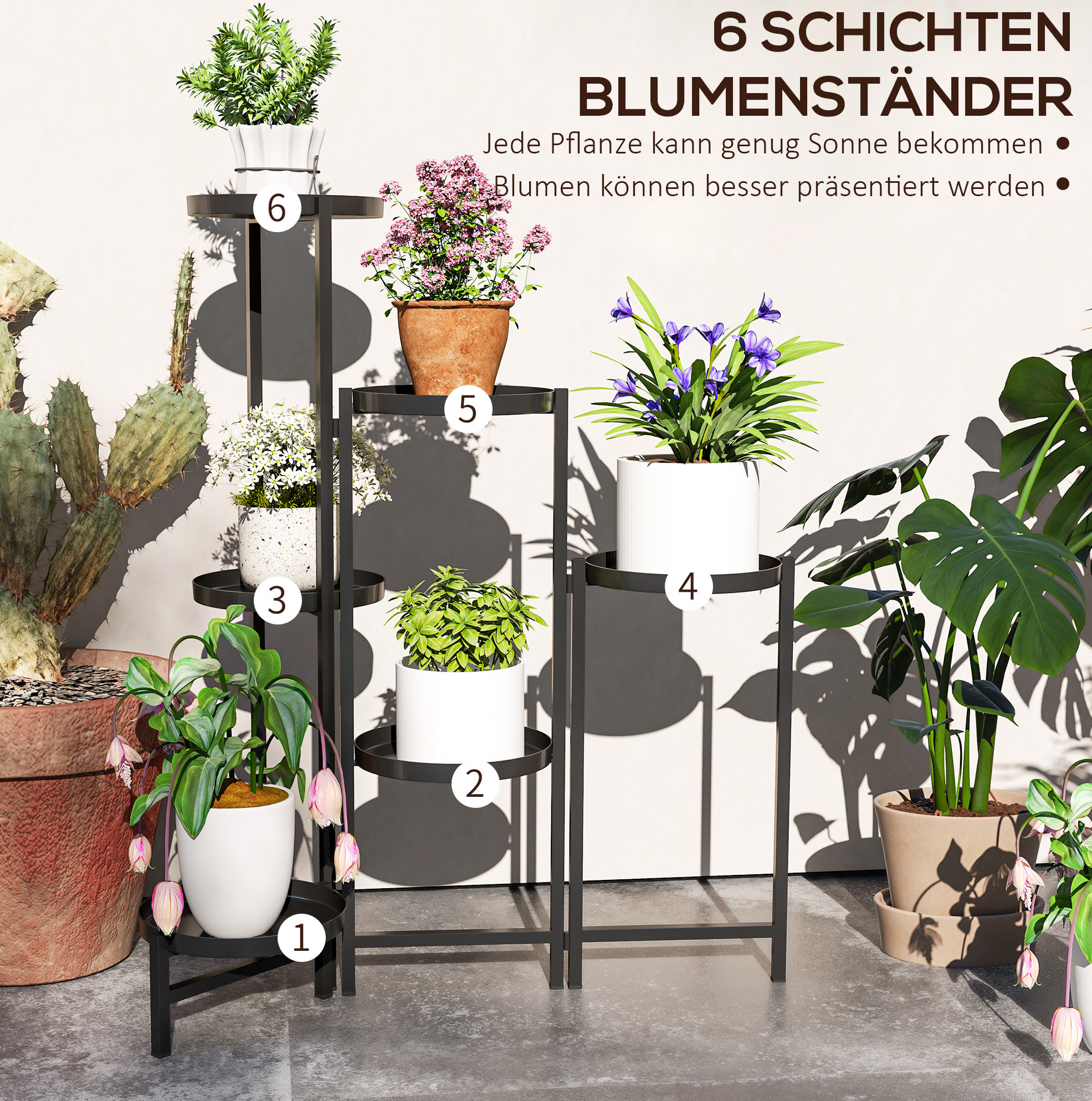 Meubliv Pflanzenregal 6 Ebenen 60x40x80 Cm Schwarz – Klappbar, Ohne Montage