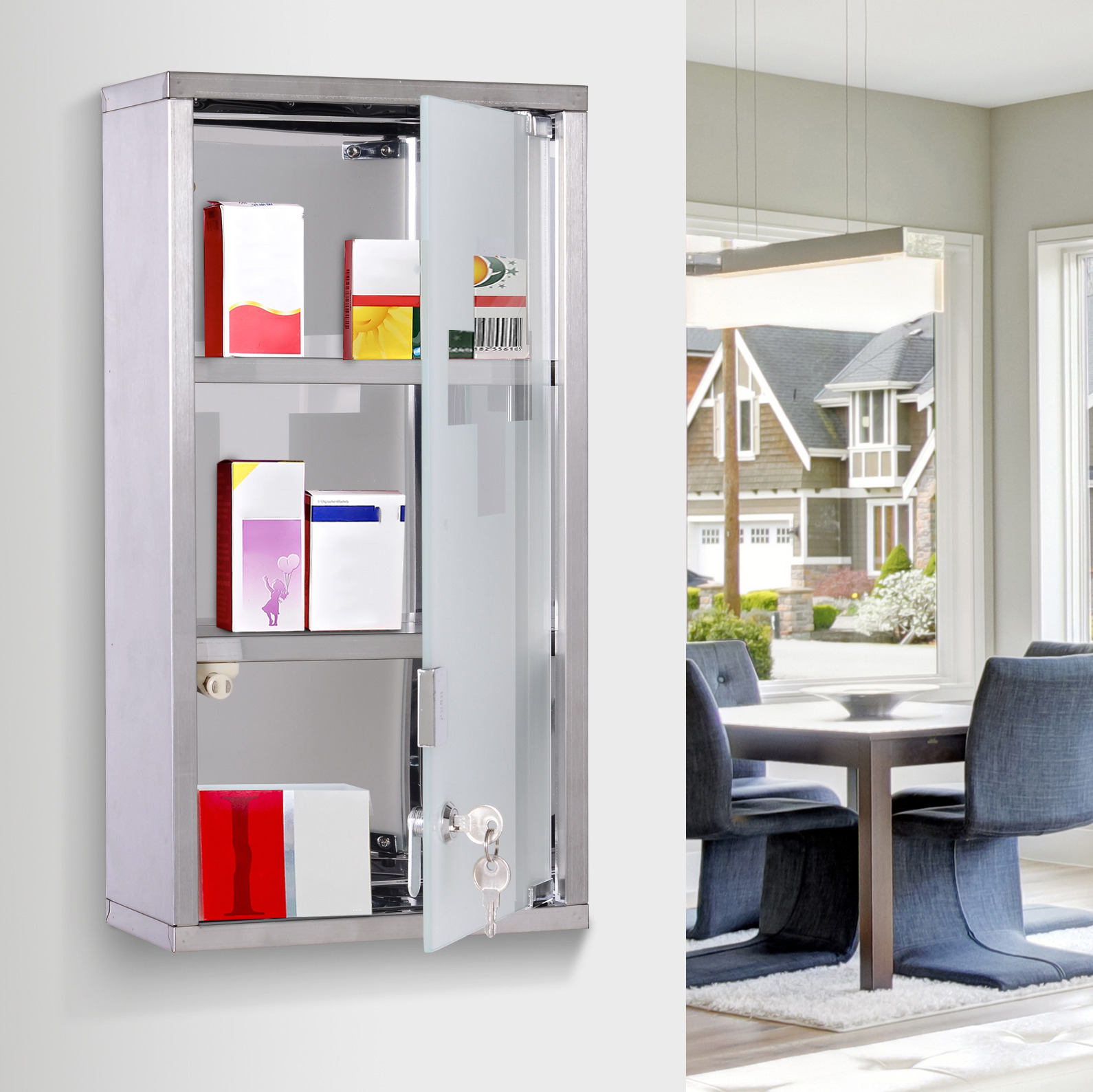 Meubliv Medizinschrank Zur Wandmontage 25 X 12 X 48 Cm Silber – Abschließbar, 2 Schlüssel