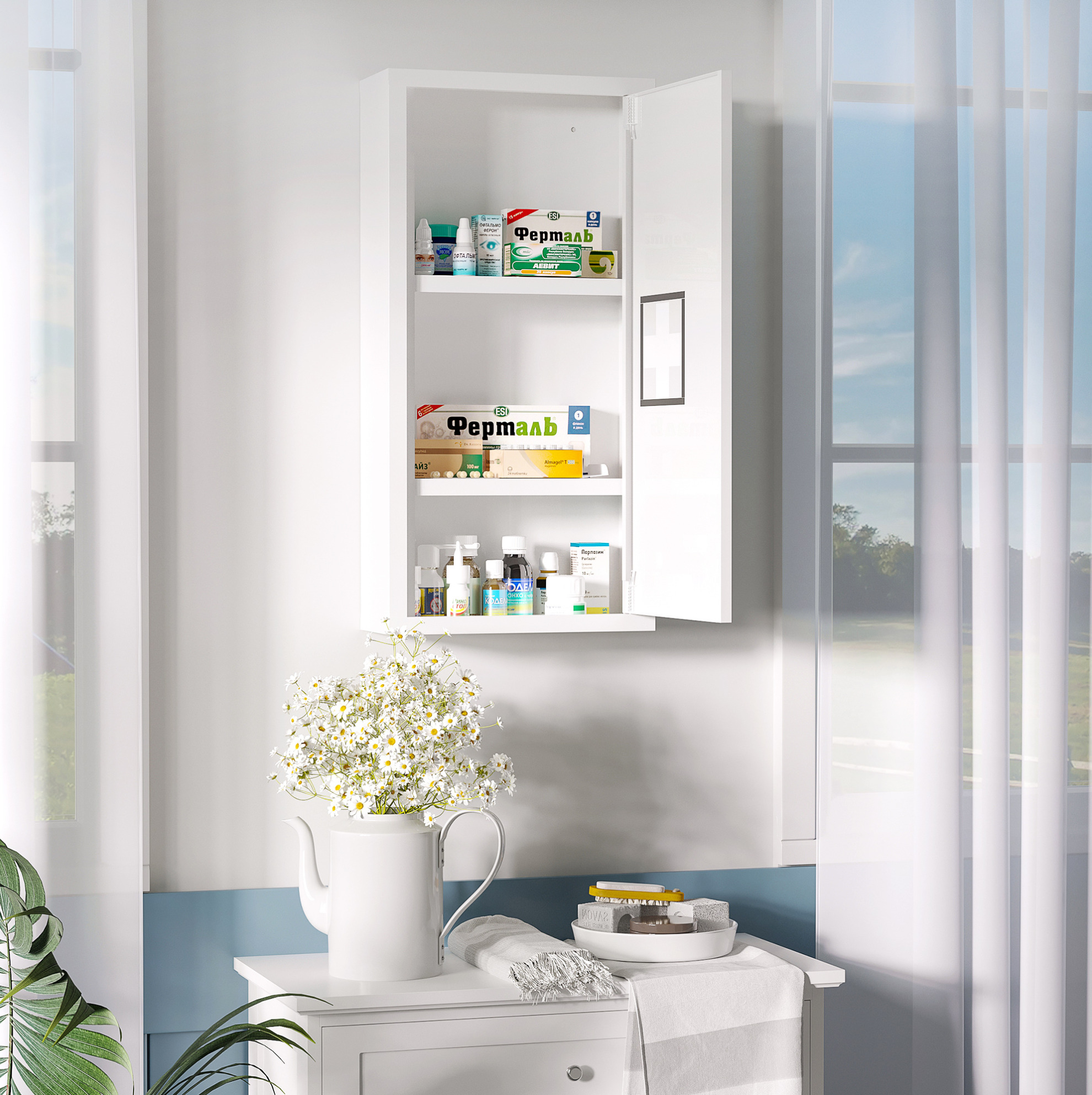 Meubliv Armoire À Pharmacie Murale Blanche 30 X 12 X 60 Cm - 3 Compartiments