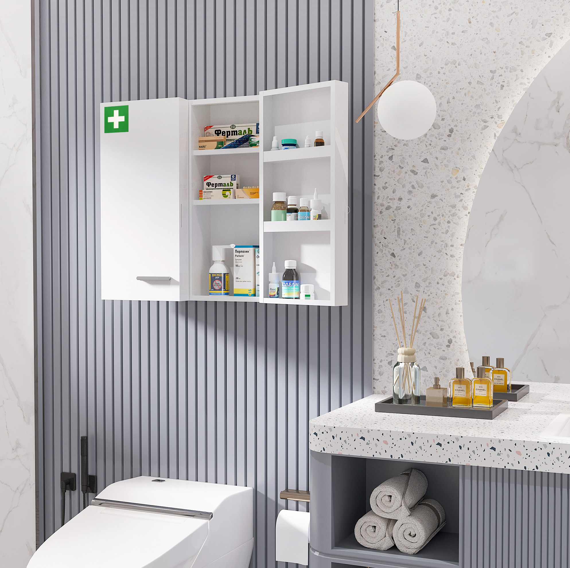 Meubliv Wandschrank Für Medikamente 55x18x60 Cm Weiß – 2 Verstellbare Türen Mit Schloss