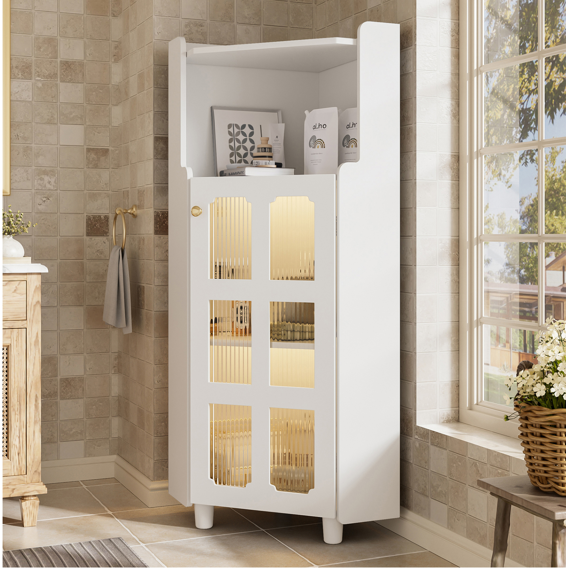 Meubliv Eckschrank 63,5 X 124 Cm Weiß – App-gesteuerte Led