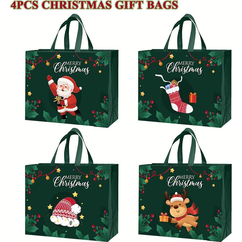 Weihnachtsgeschenktüten Mit Kordelzug, 4er-set, Tüten Zum Verpacken Von Weihnachtsleckereien, Geschenktüten Für Weihnachtsfeiern, Bonbontüten Mit Schleifen