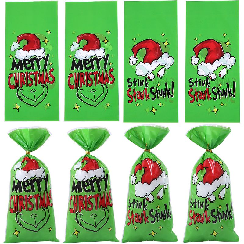 100 Weihnachtsgeschenktüten, Festliche Bonbonpapierchen, Snacktüten Mit Weihnachtsmann- Und Weihnachtsbaummotiven, Grün